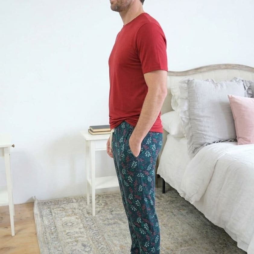 Bob's Sleepwear Co. Evergreen Dreams Bamboo Jogger Pant detail view — Cloud Nine Pajamas Edmonton