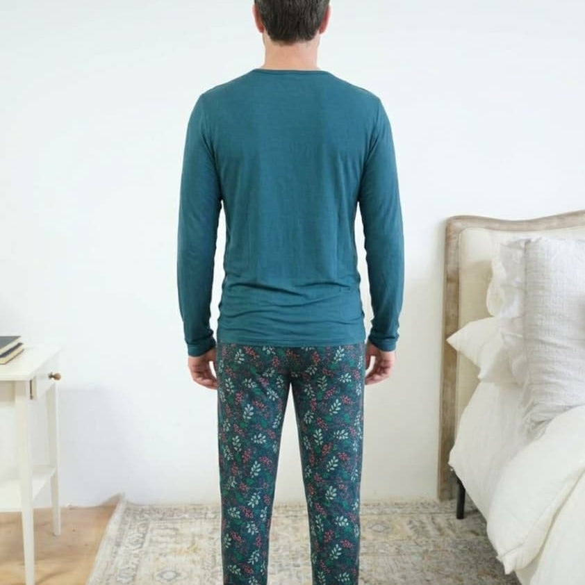 Bob's Sleepwear Co. Evergreen Dreams Bamboo Jogger Pant back view no back seam — Cloud Nine Pajamas Edmonton