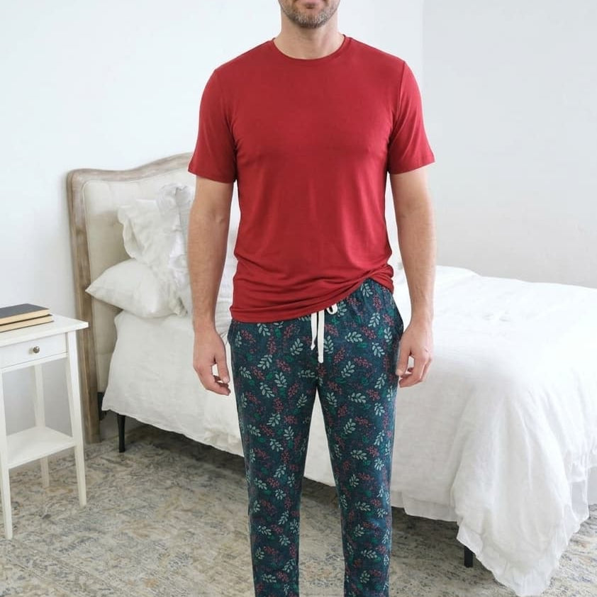 Bob's Sleepwear Co. Evergreen Dreams Bamboo Jogger Pant front view — Cloud Nine Pajamas Edmonton