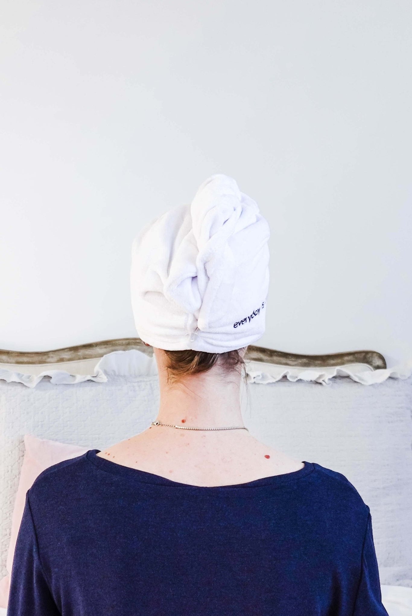 "Every Day is a Spa Day" Quick Dry Hair Towel Wrap model wearing hair wrap showing back