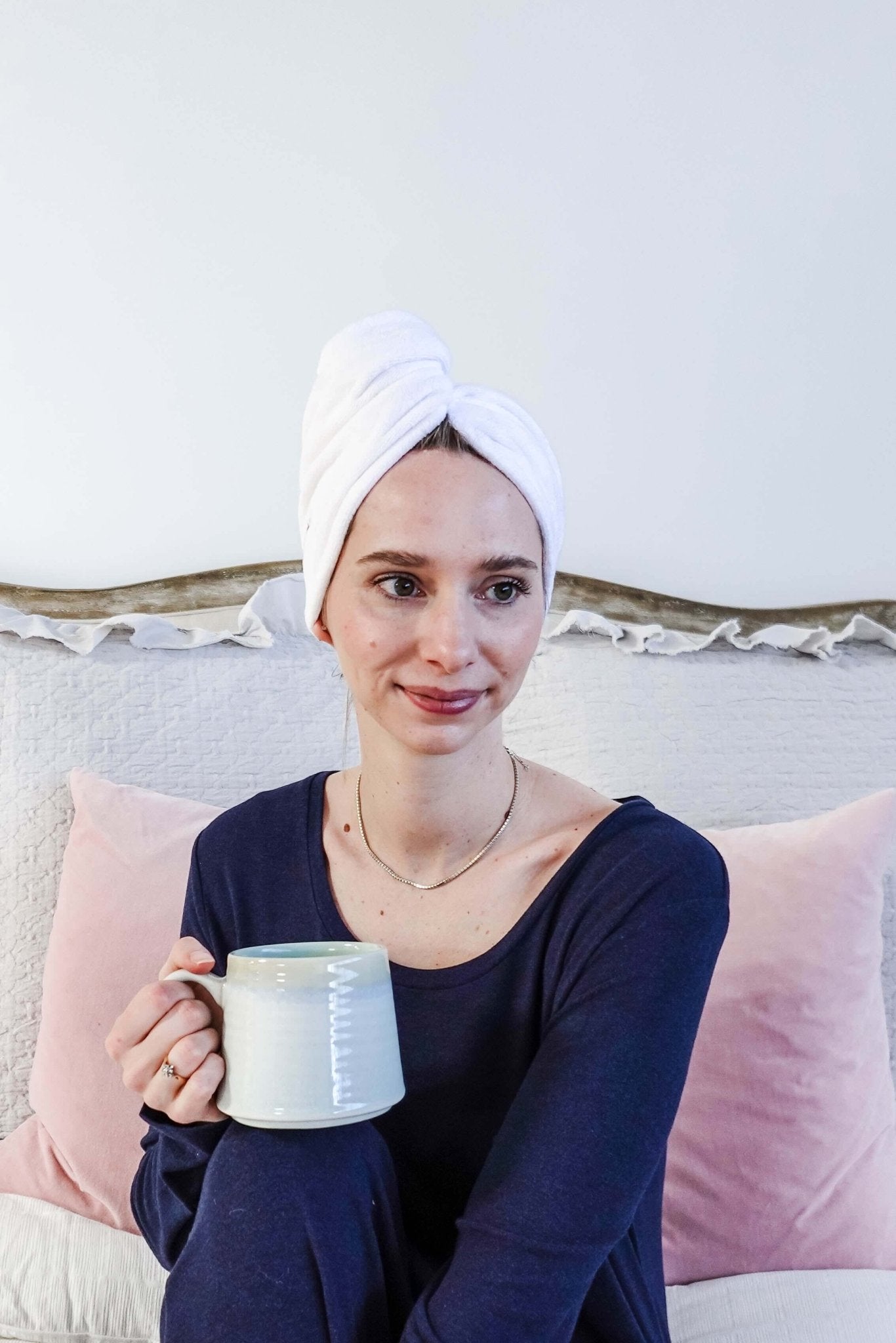 "Every Day is a Spa Day" Quick Dry Hair Towel Wrap model wearing hair wrap showing front