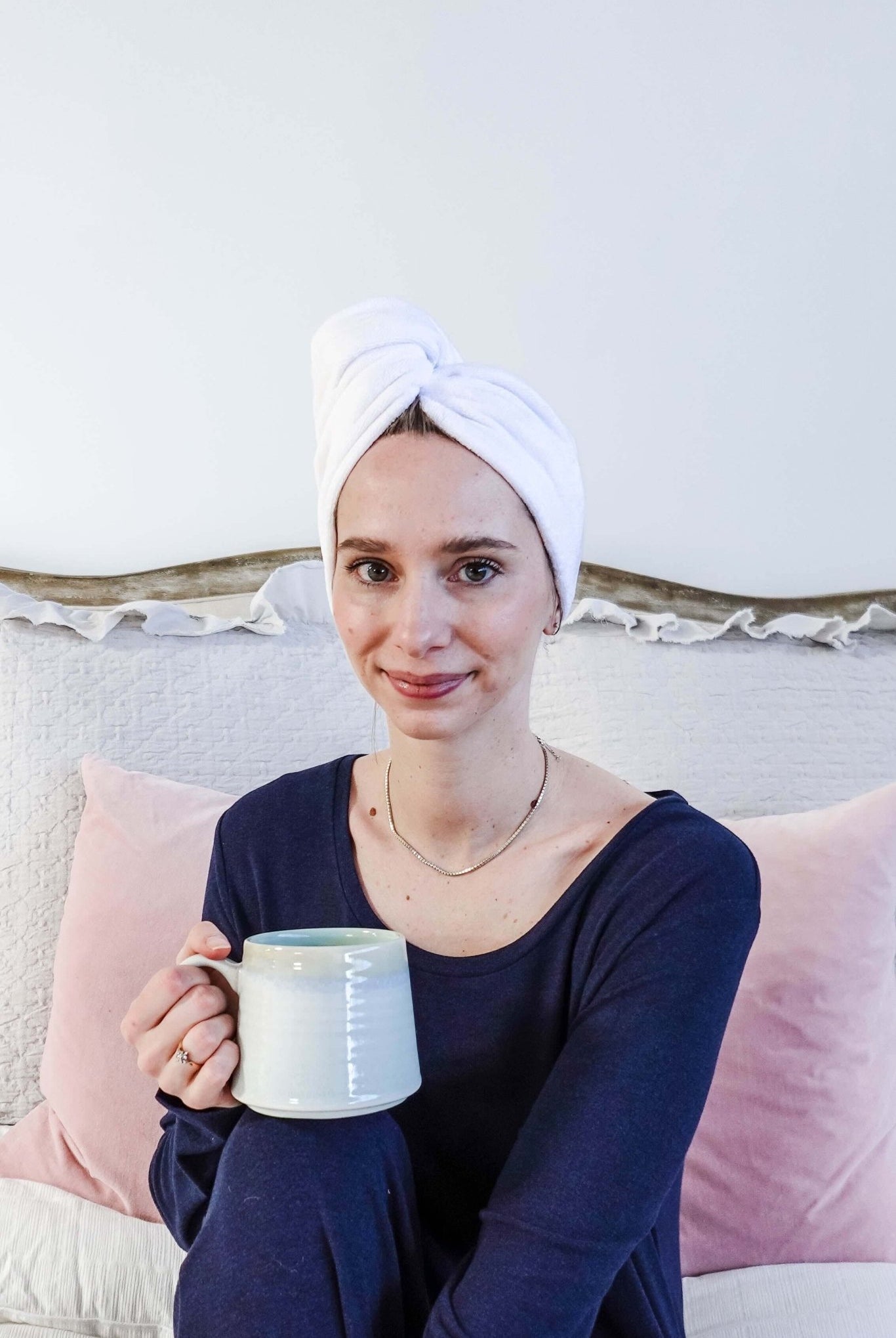 "Every Day is a Spa Day" Quick Dry Hair Towel Wrap model wearing hair wrap showing front
