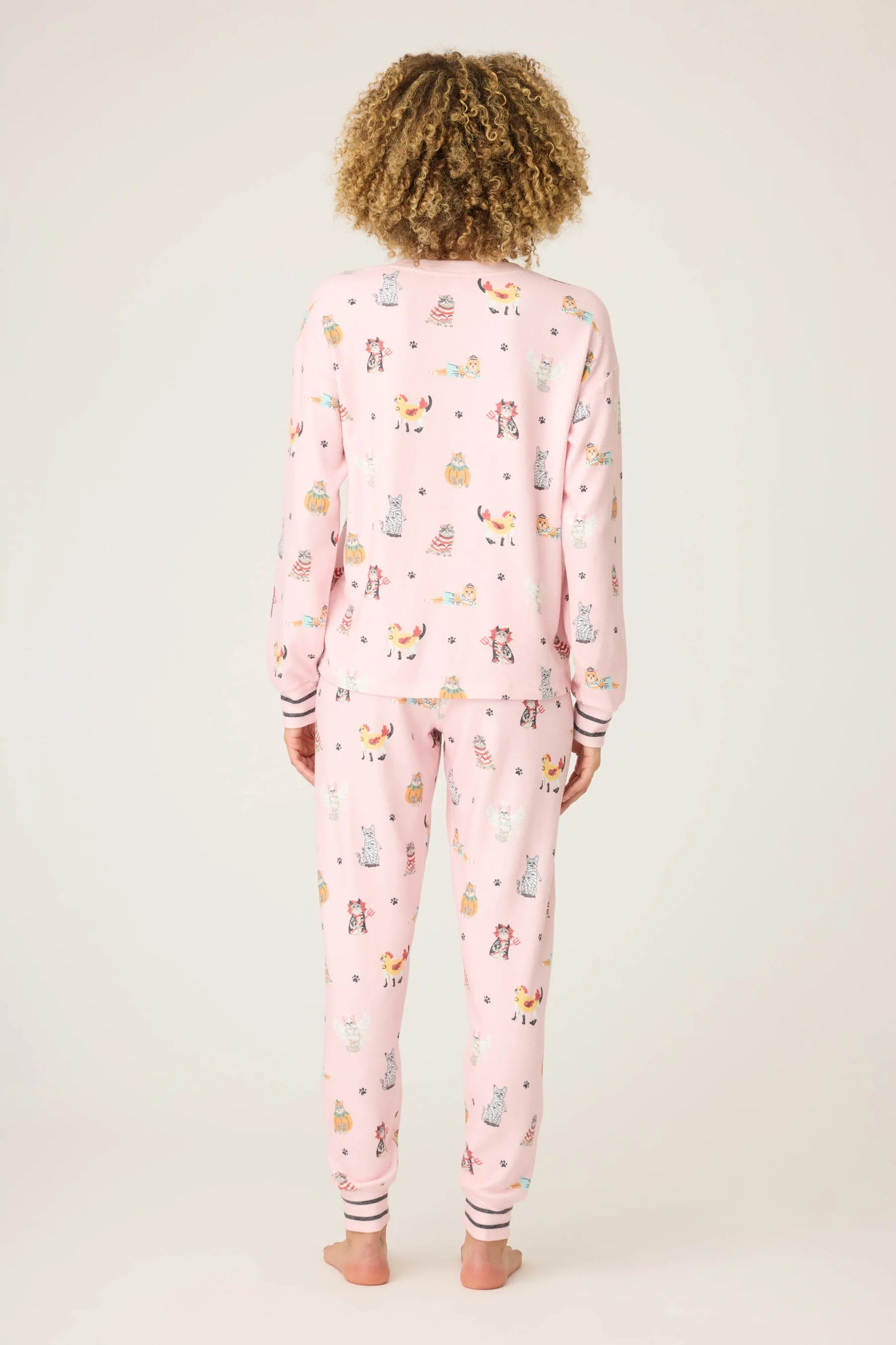 back view of Feline Spooky Halloween Cat Print Jogger PJ Set by PJ Salvage available in Canada