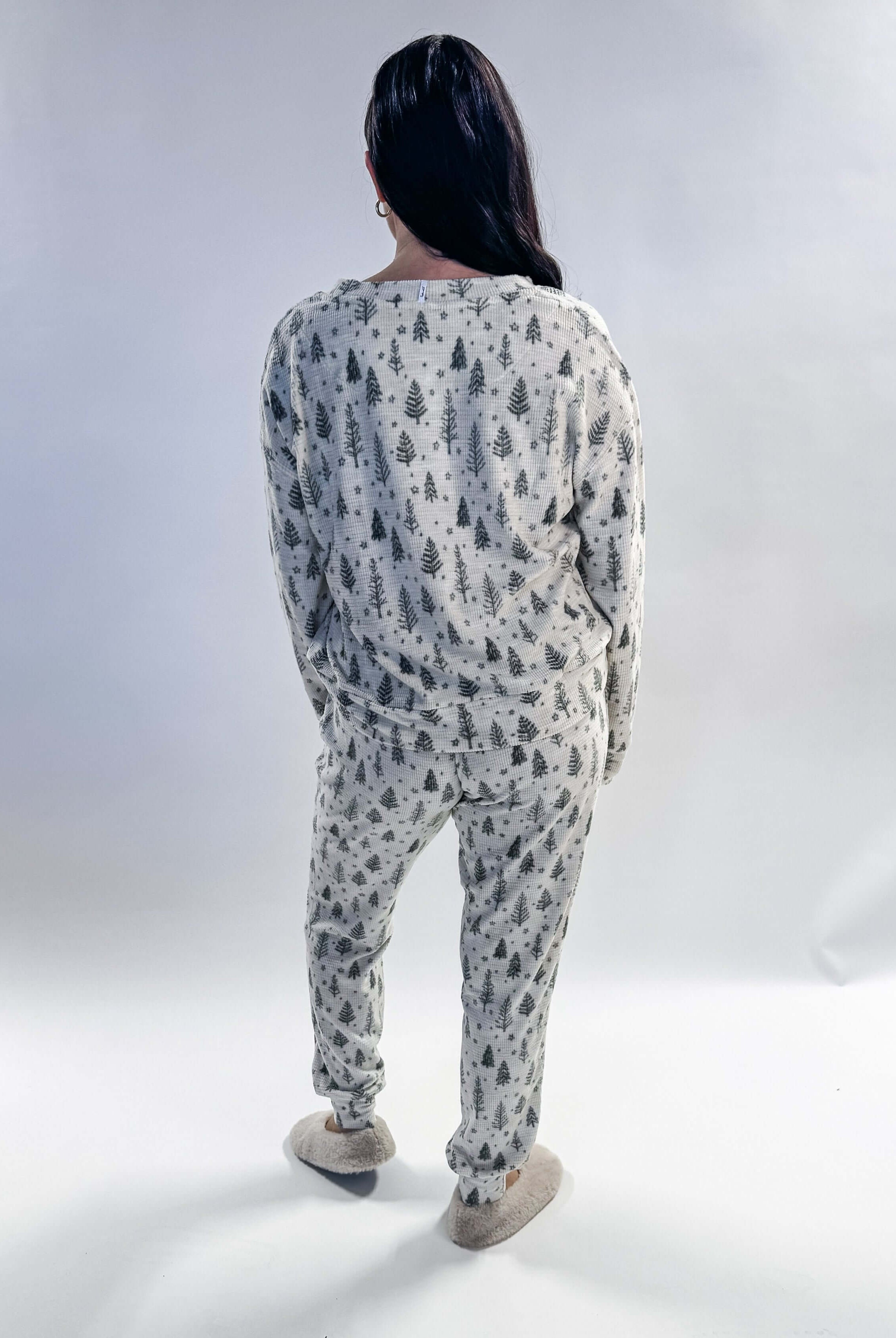 woman's holiday waffle knit pj set with thermal fabric and spruce tree print - Splendid