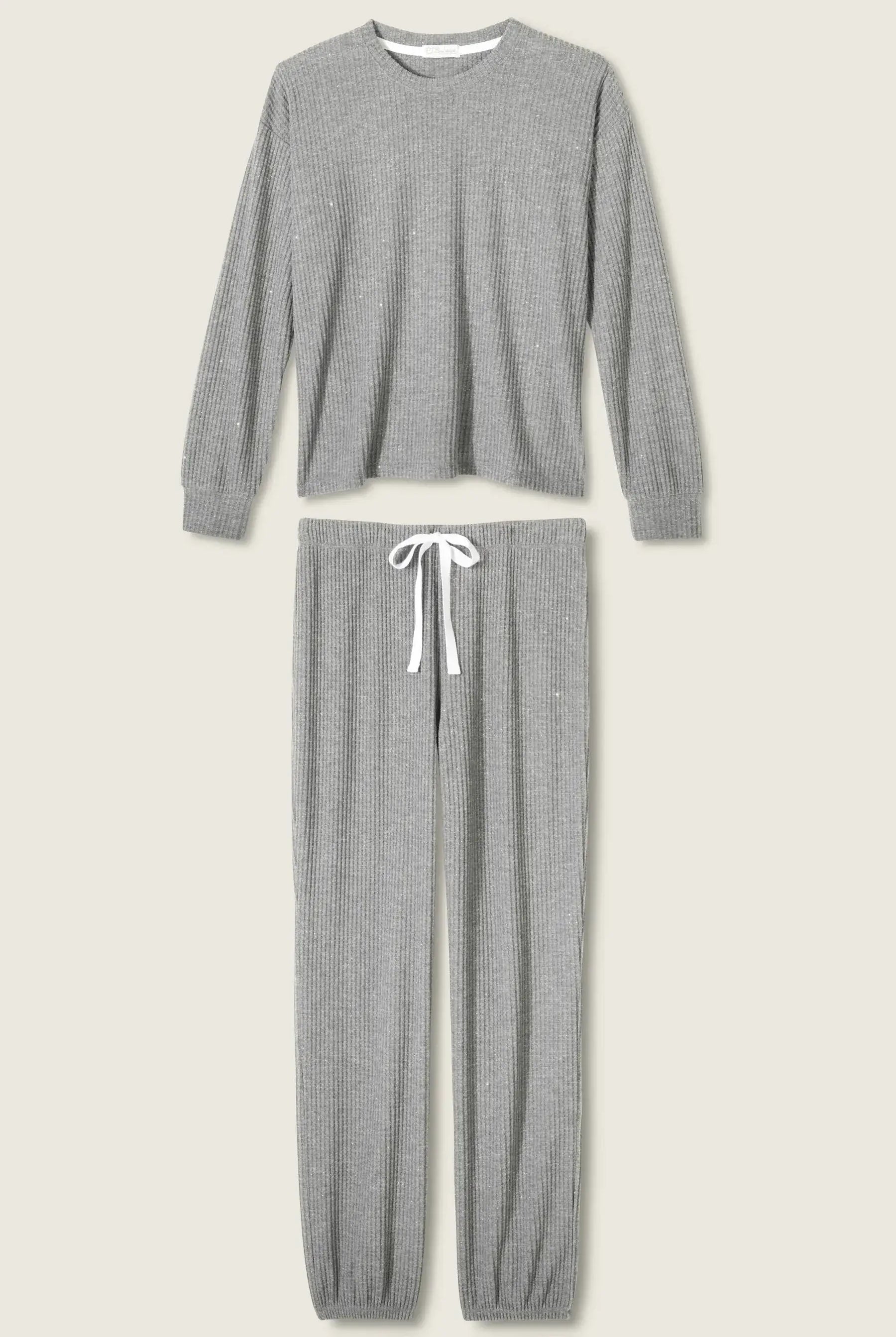 Charcoal Fireside Sparkle Brushed Thermal PJ Set | Long Sleeve Top & Jogger Pants | PJ Salvage