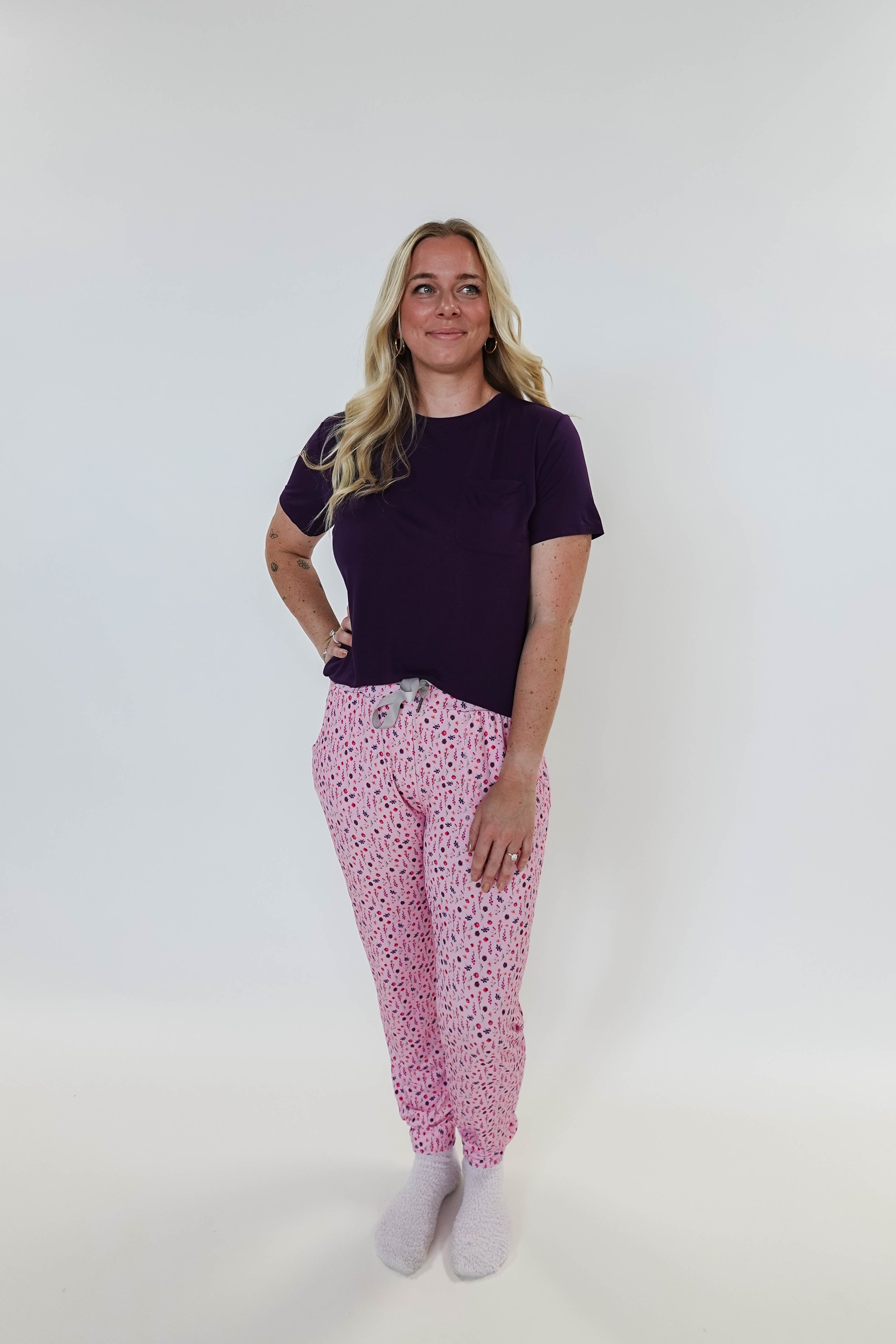 Flora's Garden Print Tee Floral Jogger PJ Set Bamboo
