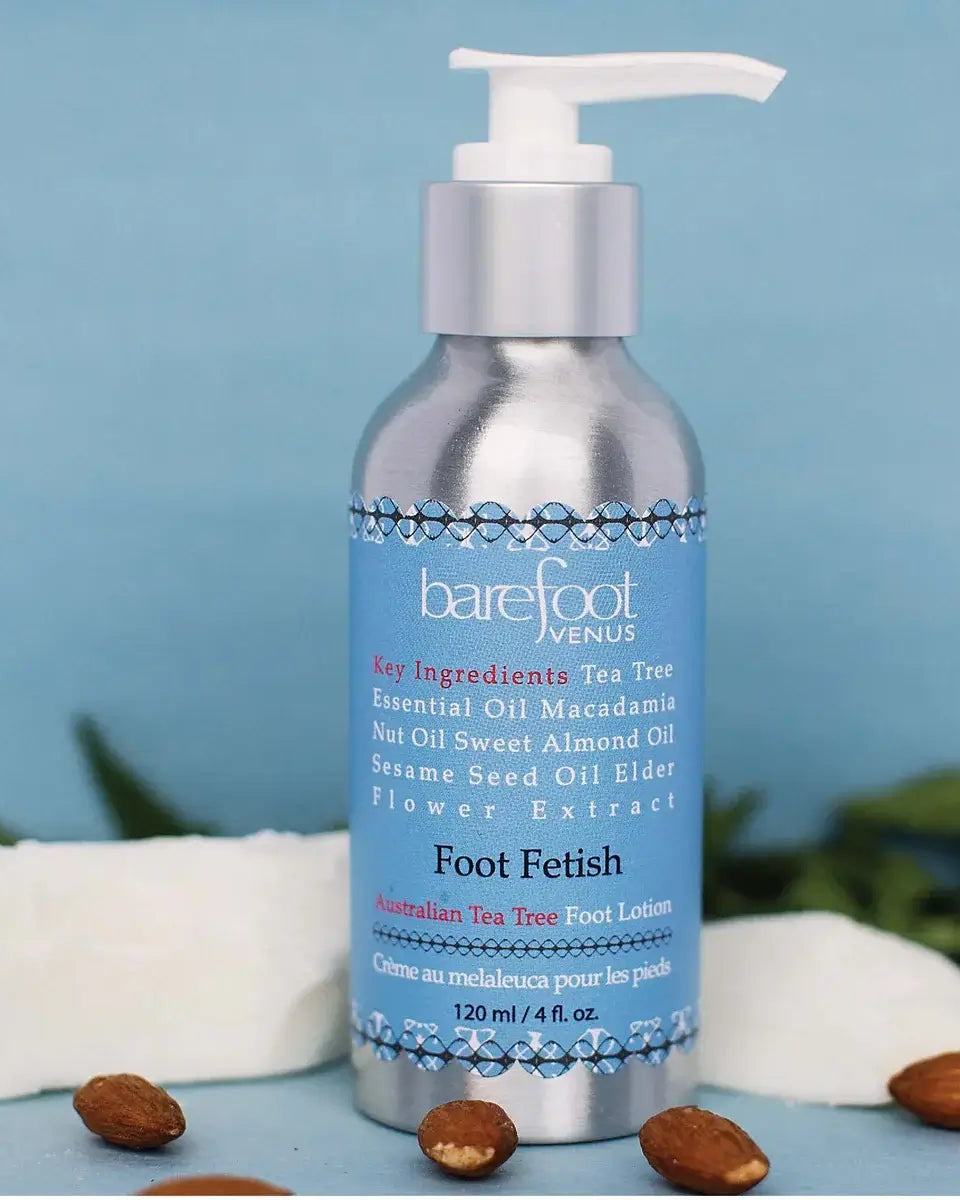 Barefoot Venus Foot Fetish lotion in pump bottle with peppermint and tea tree oil