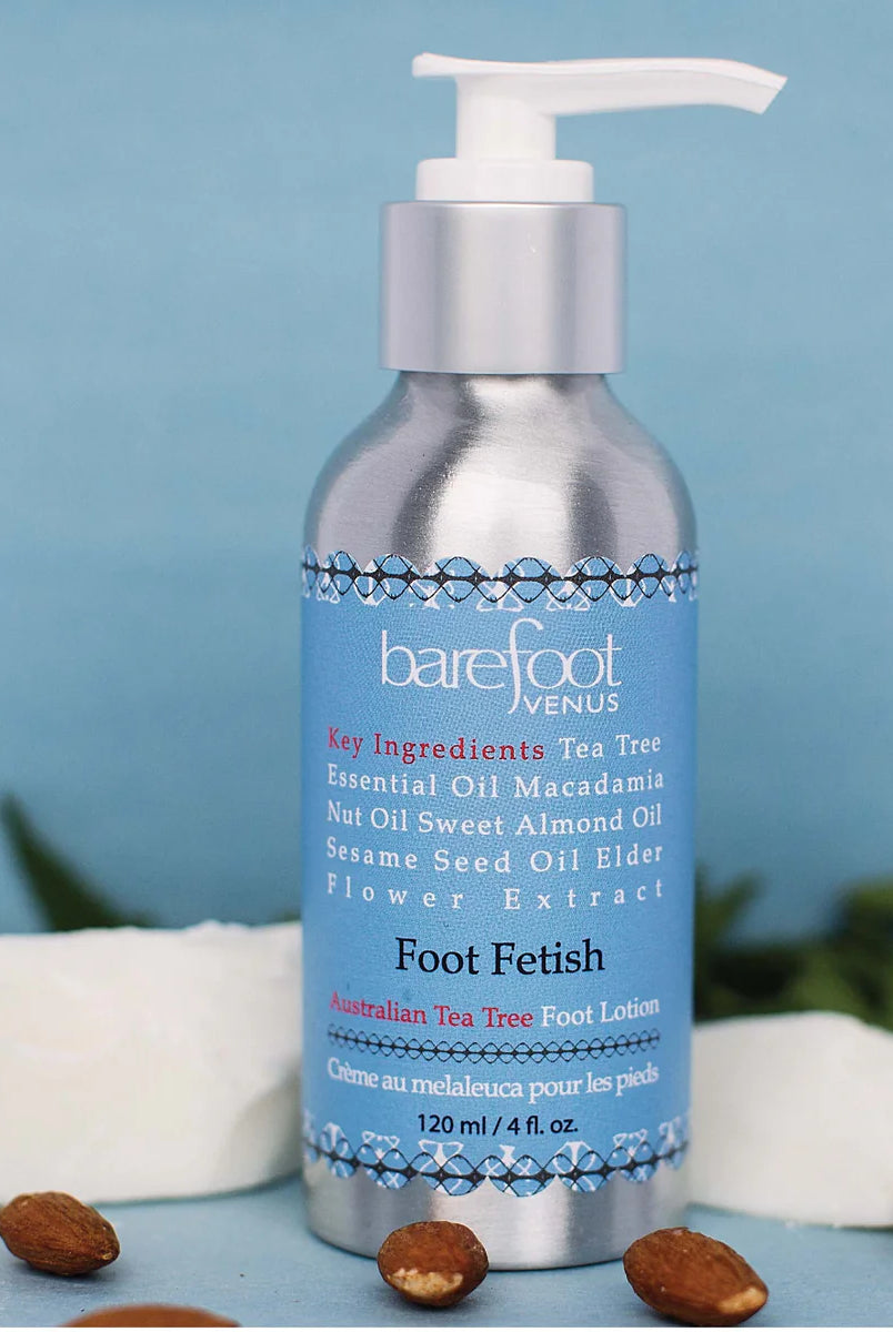 Barefoot Venus Foot Fetish lotion in pump bottle with peppermint and tea tree oil