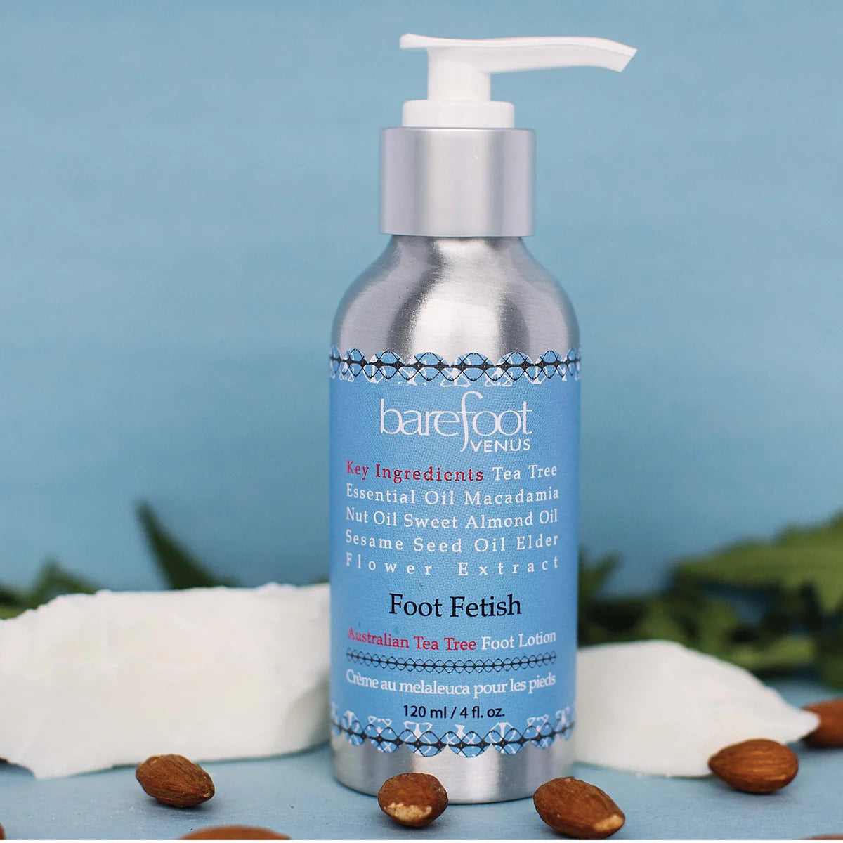 Barefoot Venus Foot Fetish lotion in pump bottle with peppermint and tea tree oil