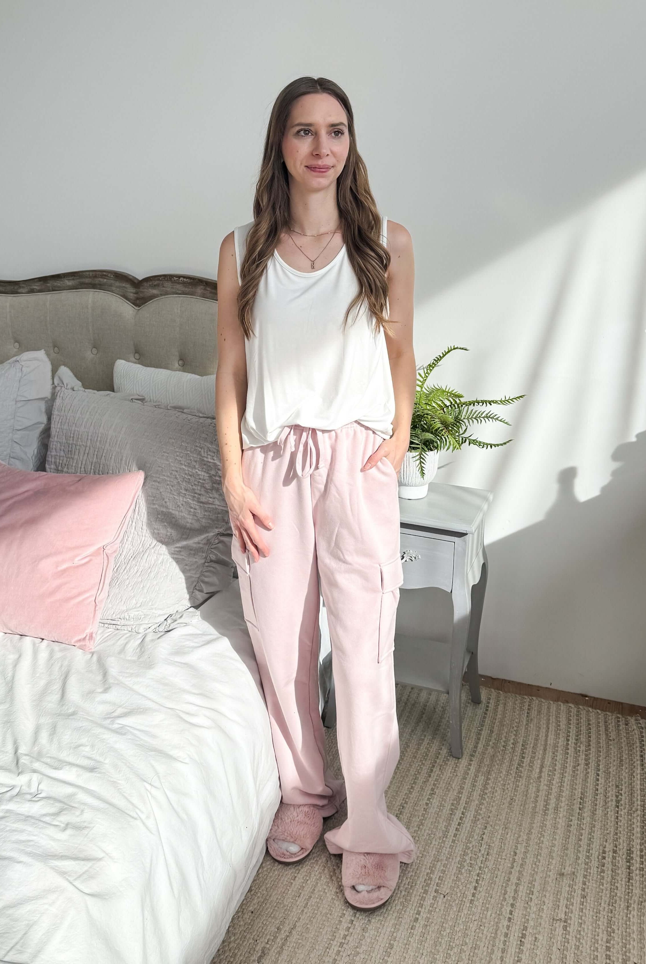 French Terry Straight Leg Cargo Pant pink