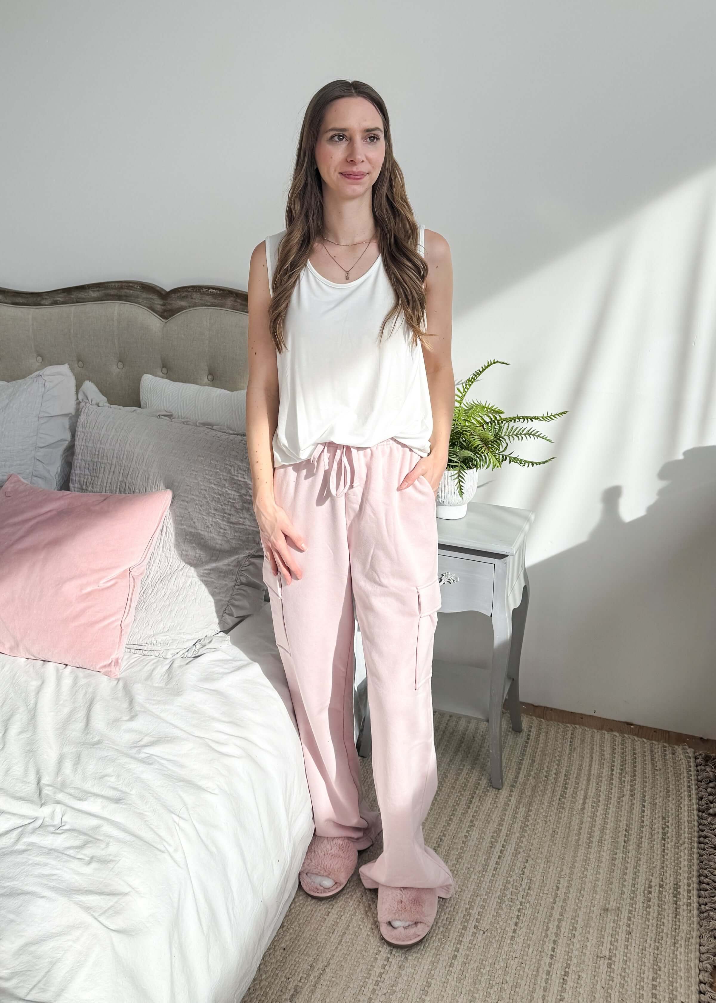 French Terry Straight Leg Cargo Pant pink