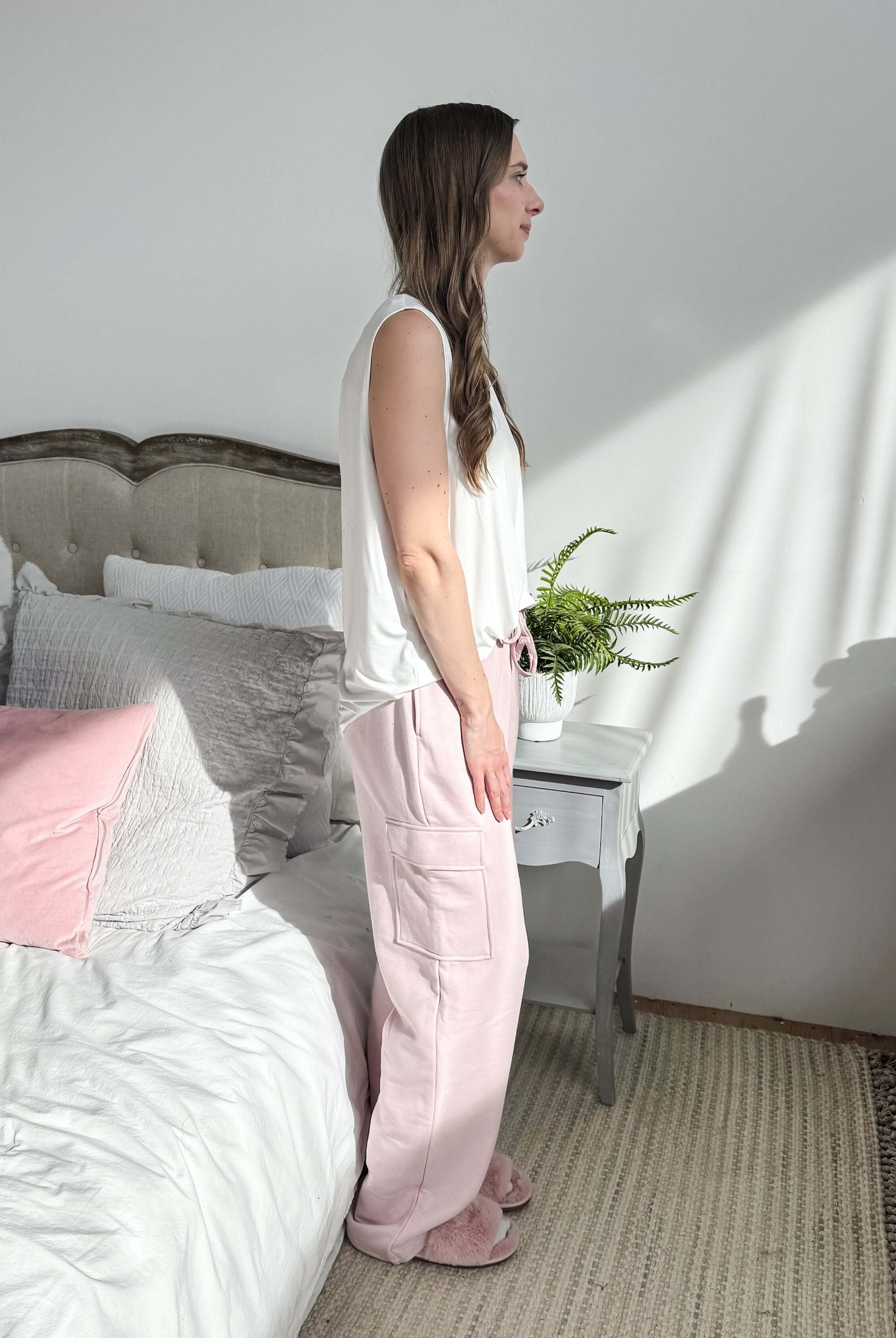 French Terry Straight Leg Cargo Pant pink