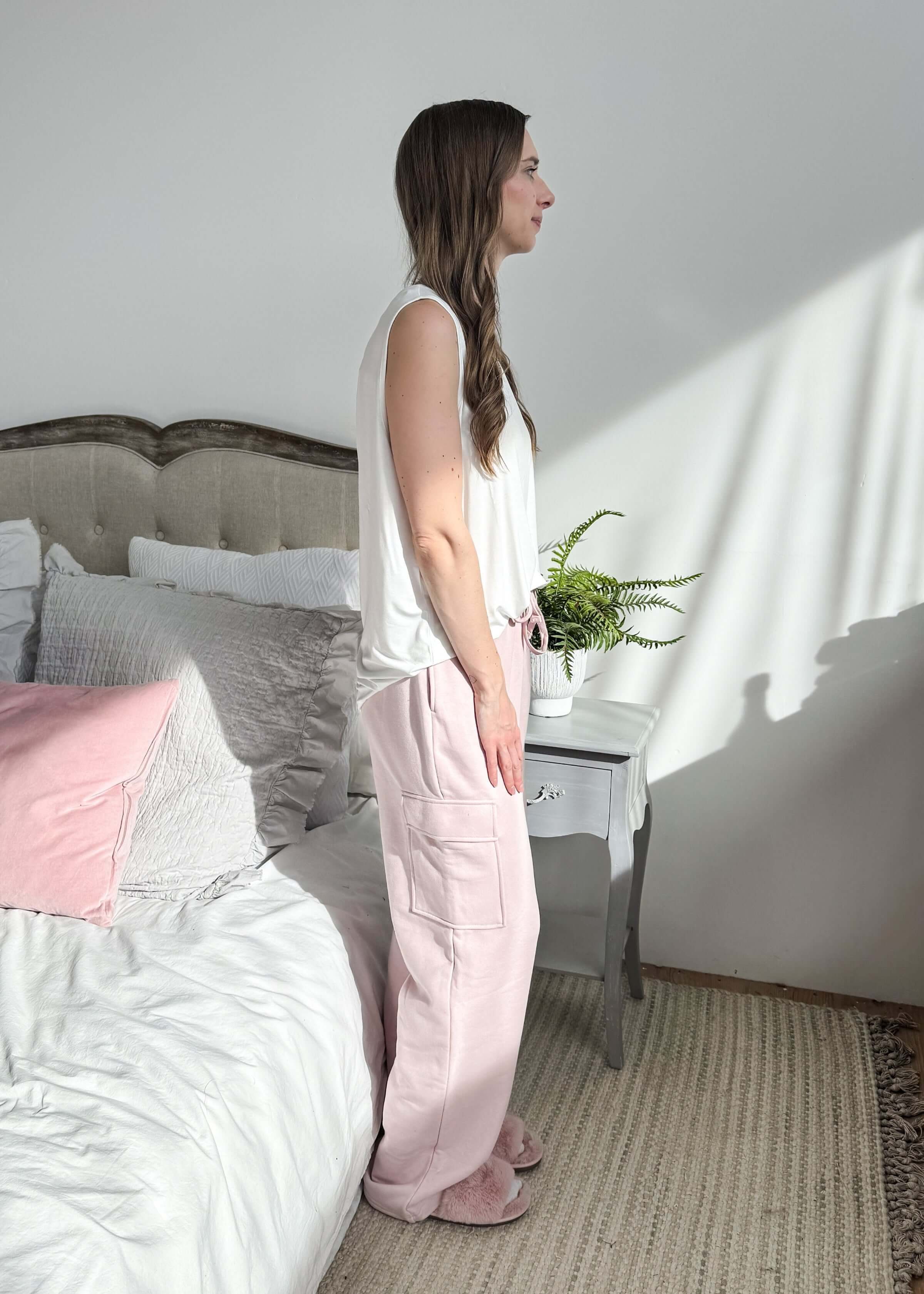 French Terry Straight Leg Cargo Pant pink