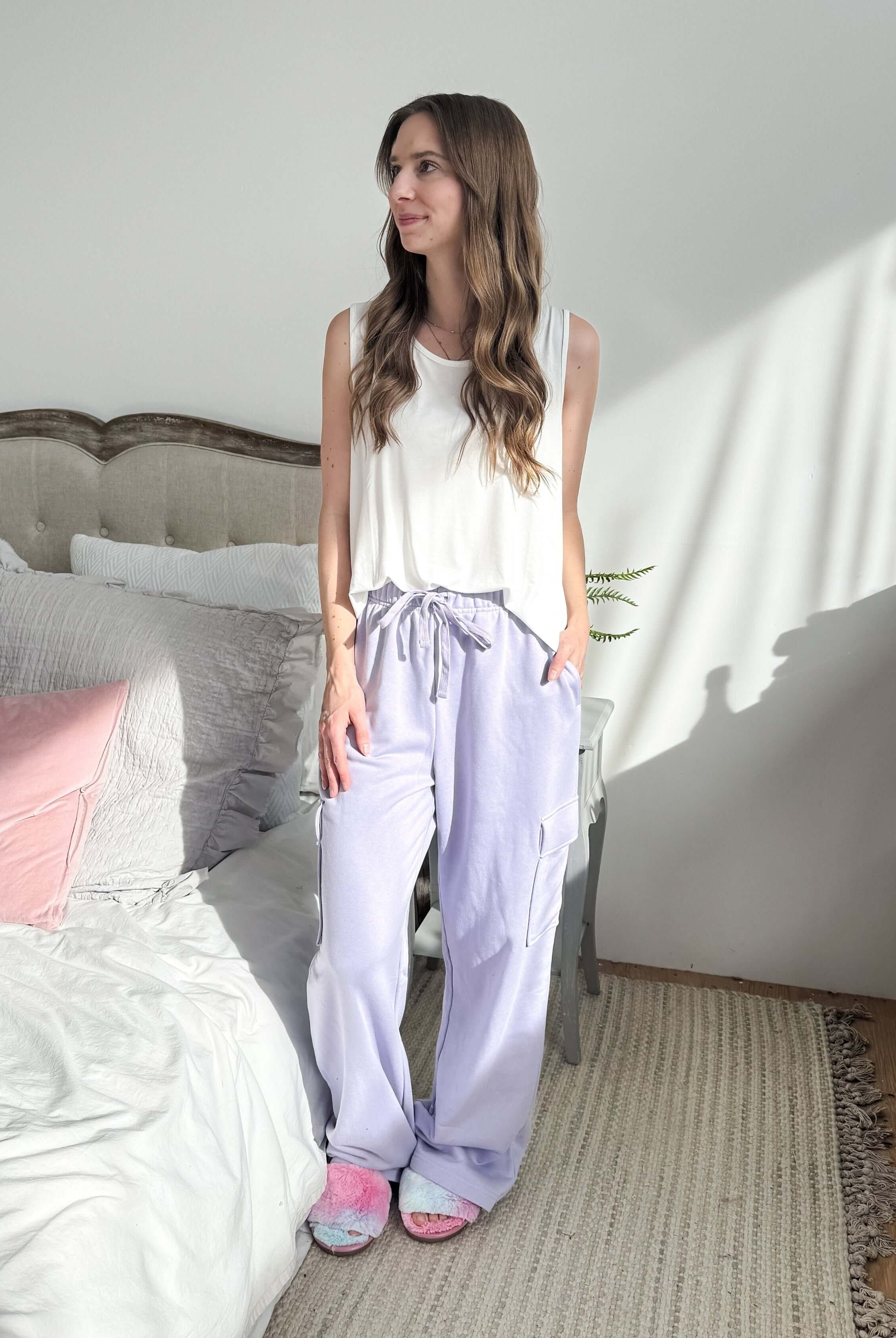 French Terry Straight Leg Cargo Pant purple