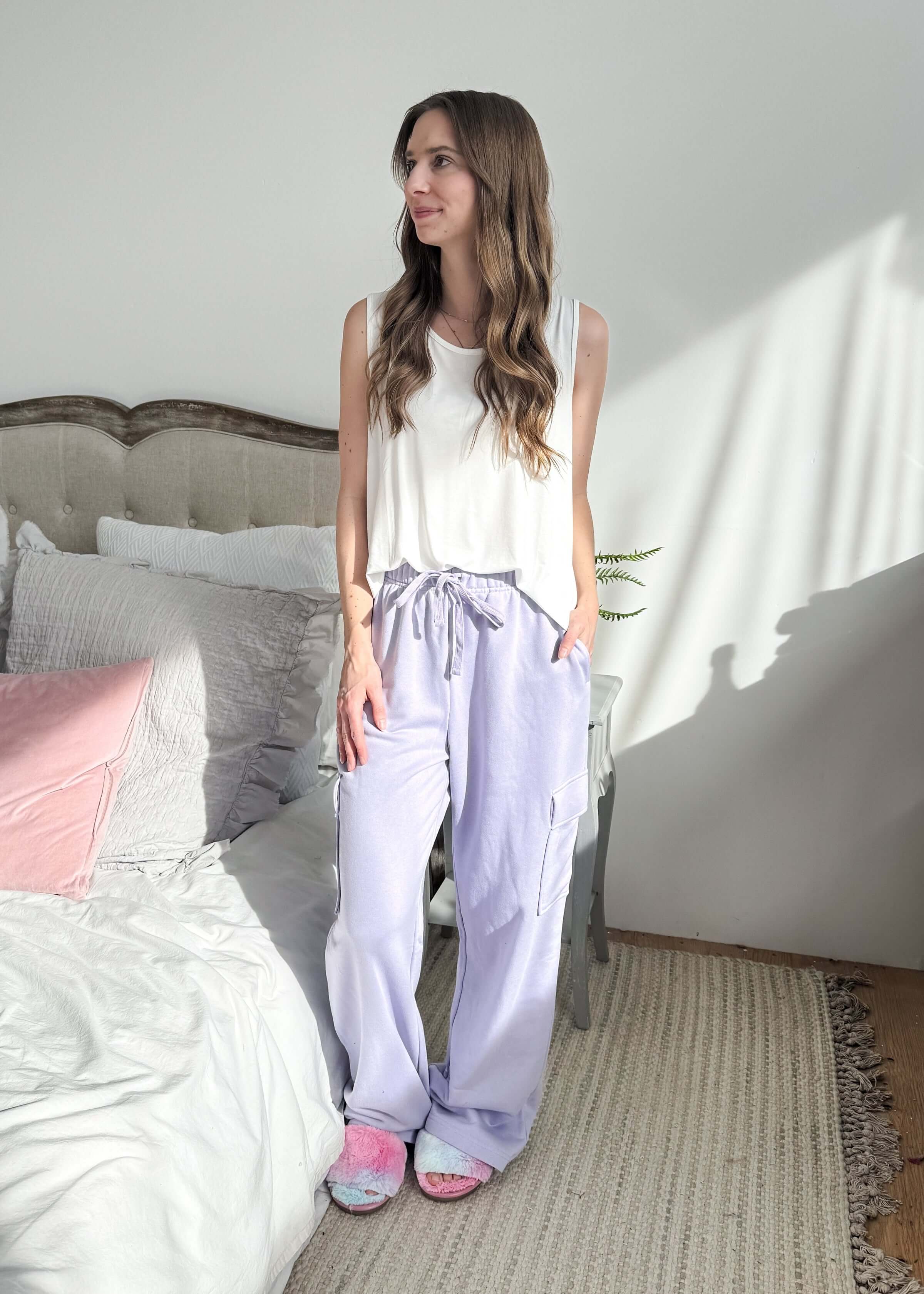 French Terry Straight Leg Cargo Pant purple