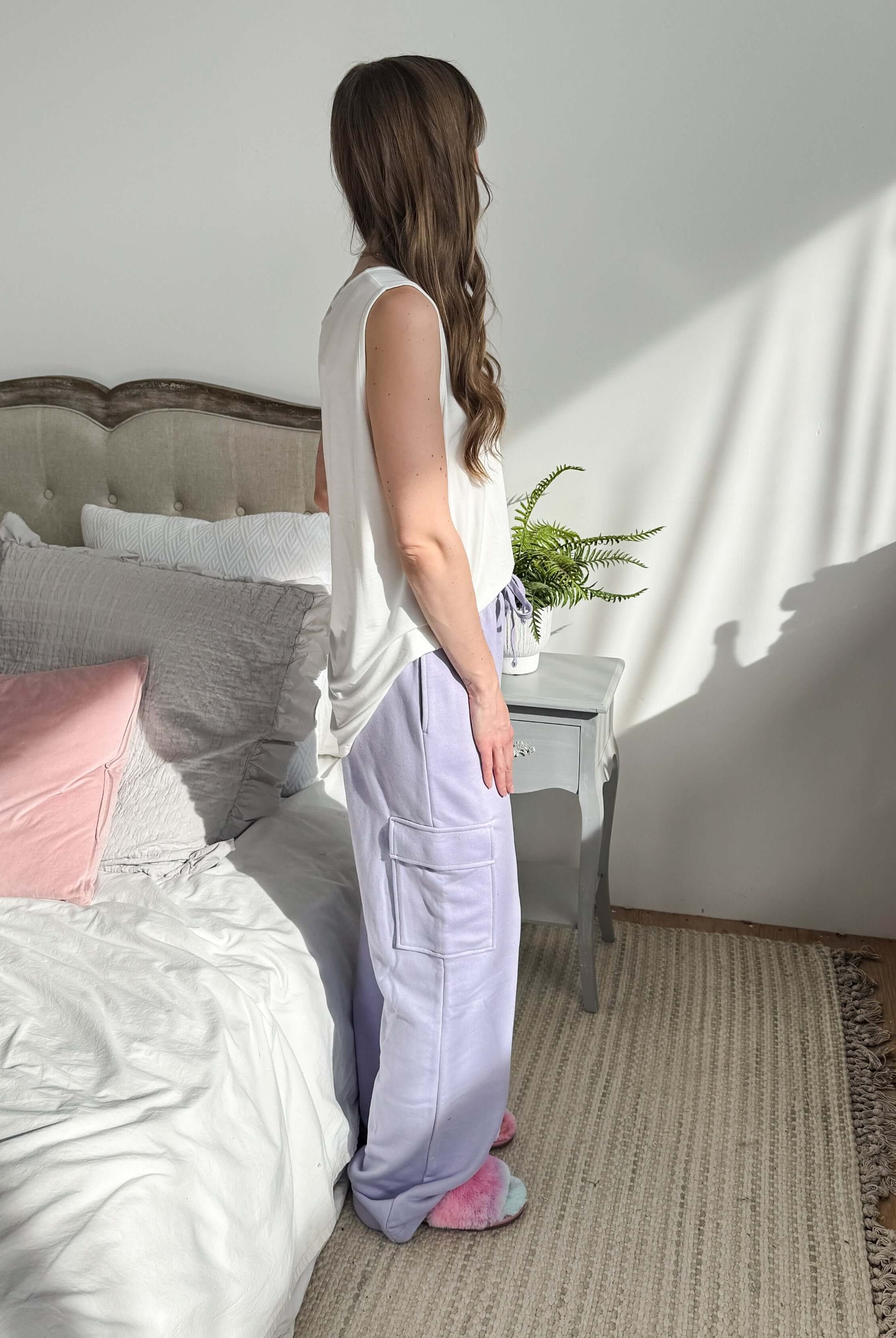 French Terry Straight Leg Cargo Pant purple