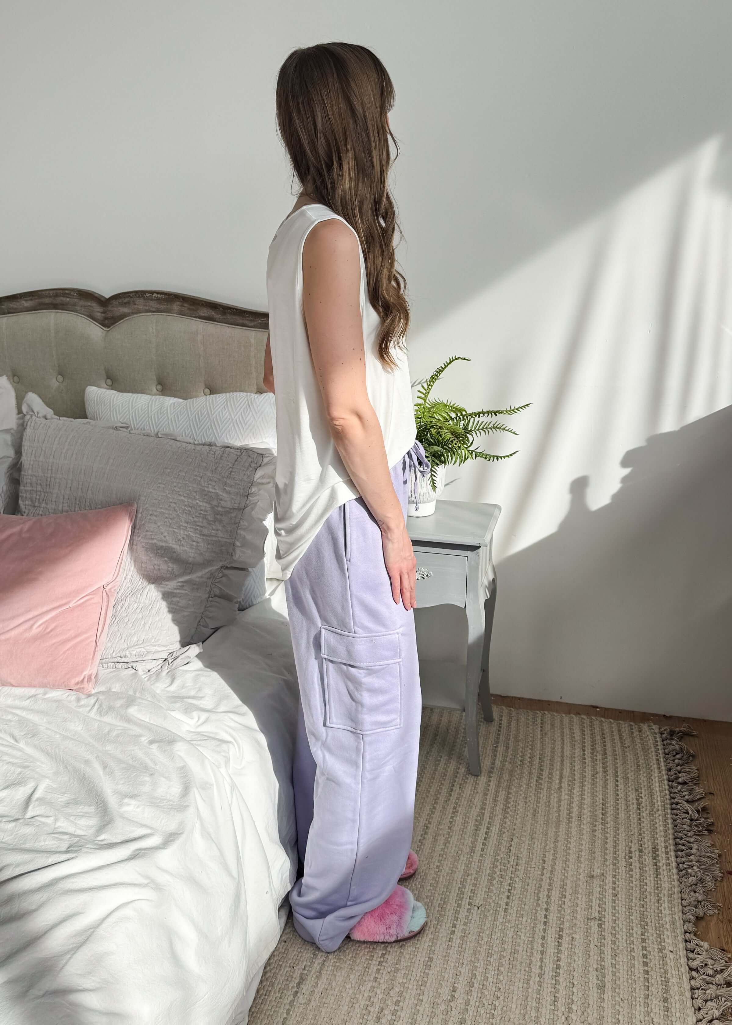 French Terry Straight Leg Cargo Pant purple