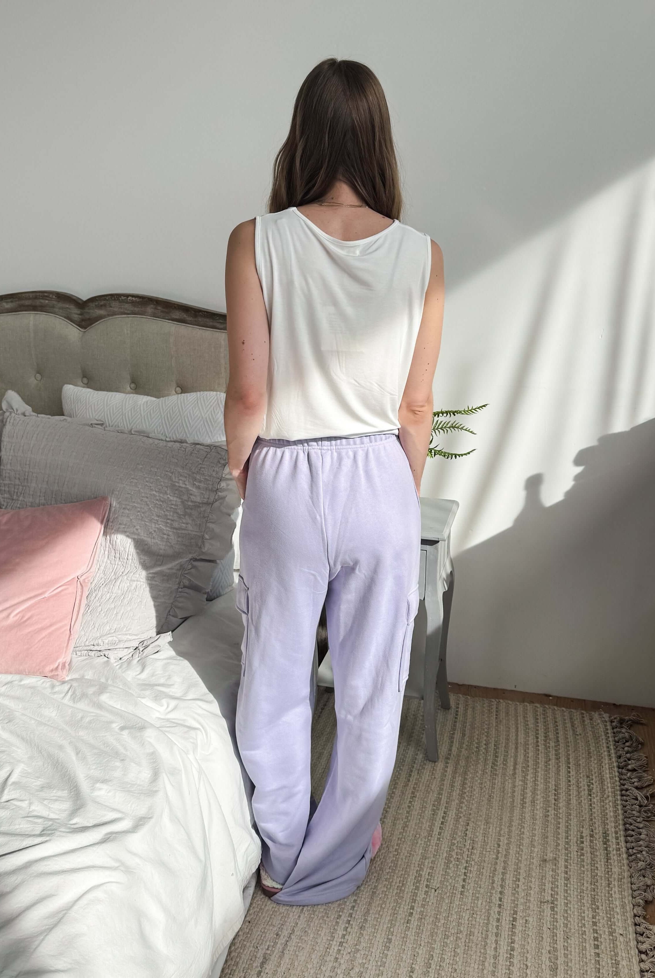 French Terry Straight Leg Cargo Pant purple