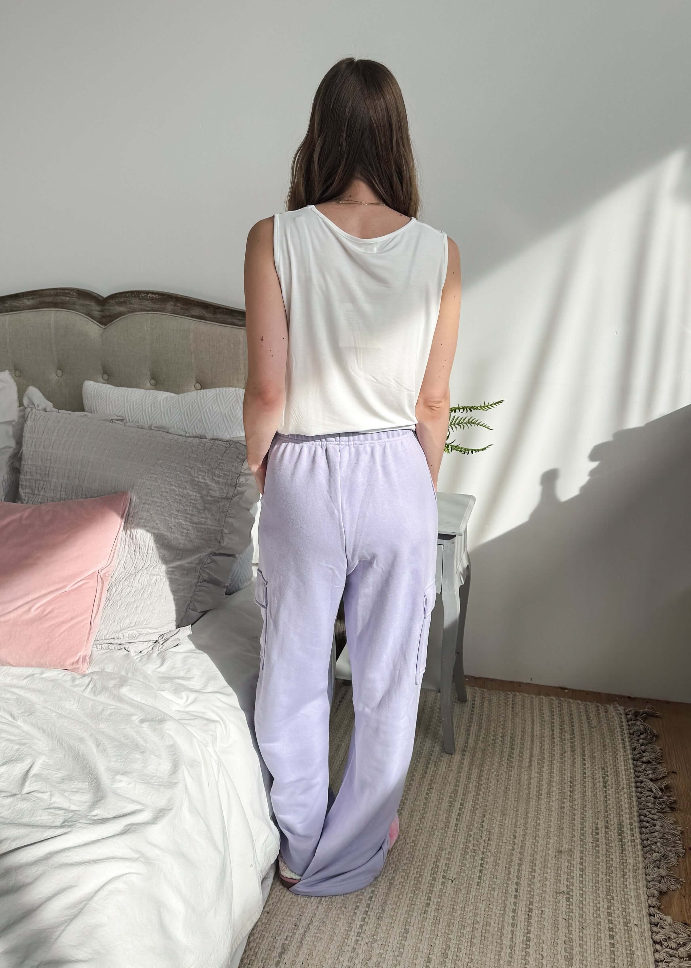 French Terry Straight Leg Cargo Pant purple