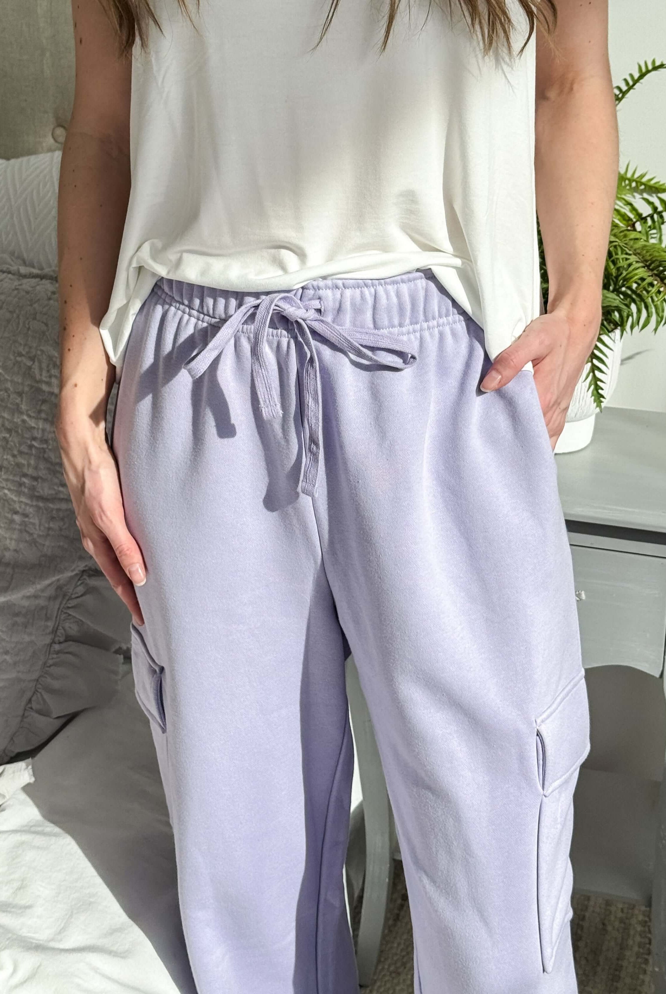 French Terry Straight Leg Cargo Pant purple