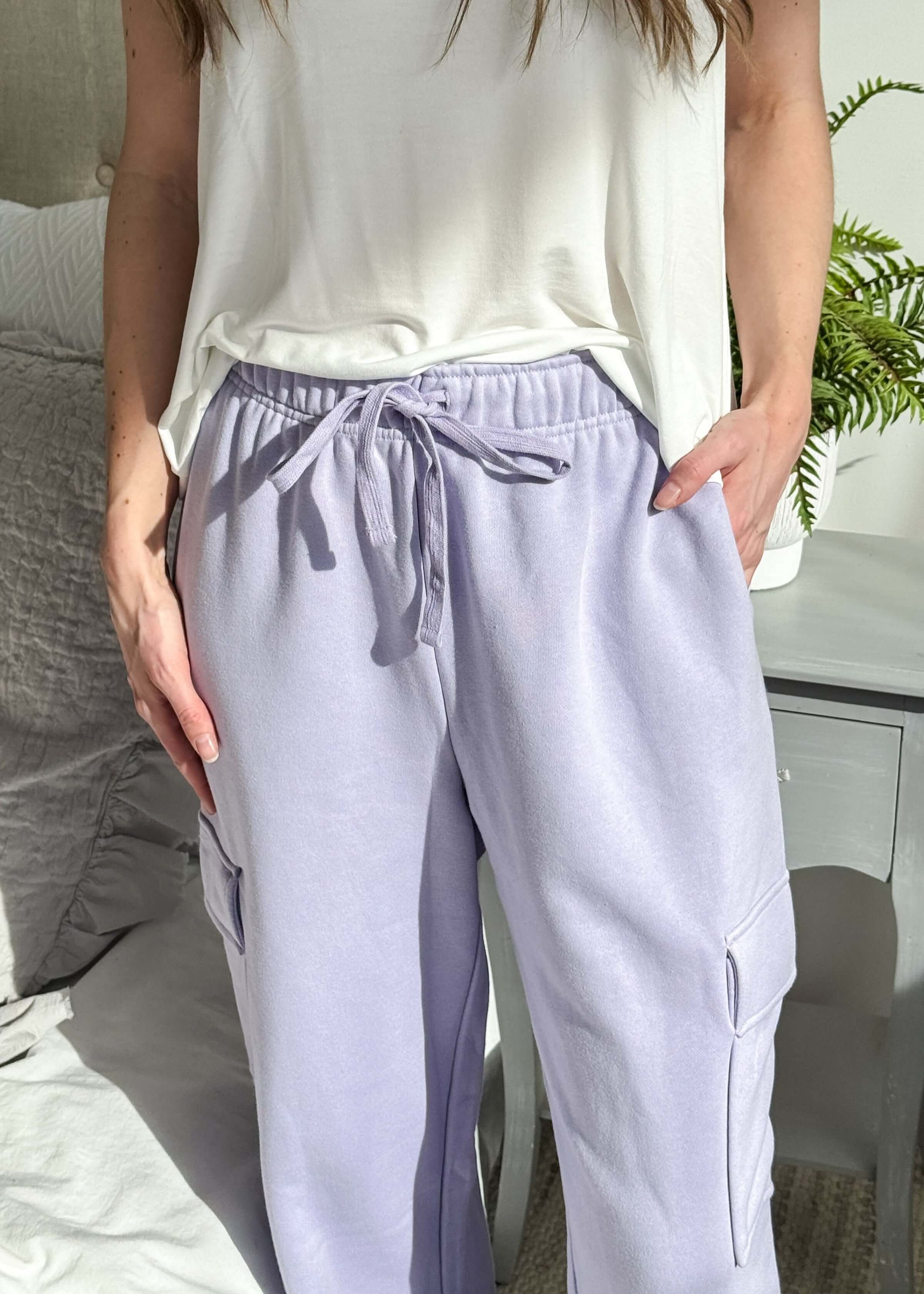 French Terry Straight Leg Cargo Pant purple