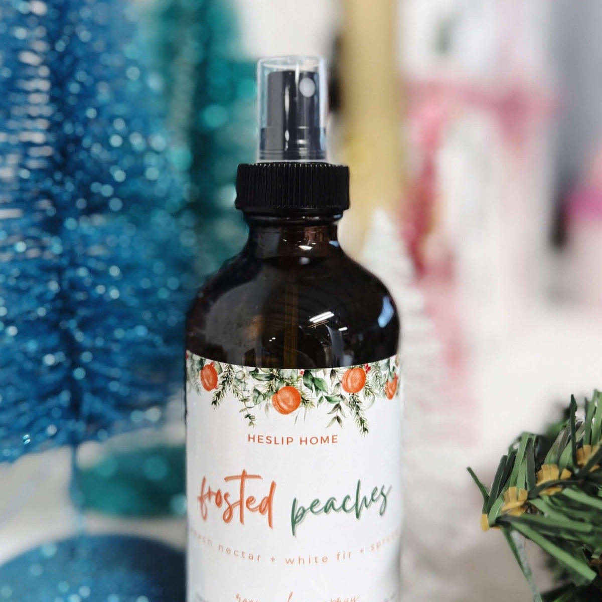 Frosted Peaches (Peach Nectar + White Fir + Spruce) Heslip Home Luxury Room & Linen Spray notes of peaches, white fir and spruce