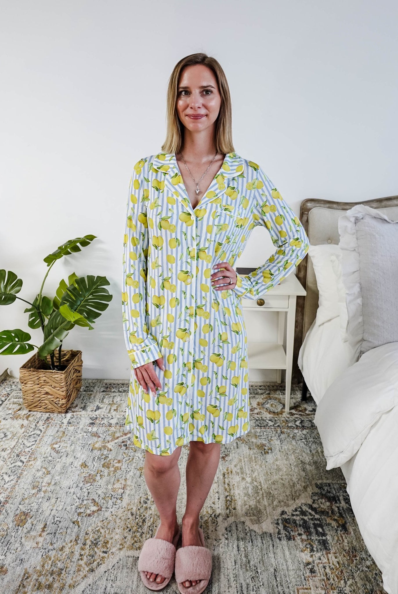 Georgia Rylan Bamboo Button-Up Nightshirt | Limoncello Print -Georgia Rylan- Cloud Nine Pajamas