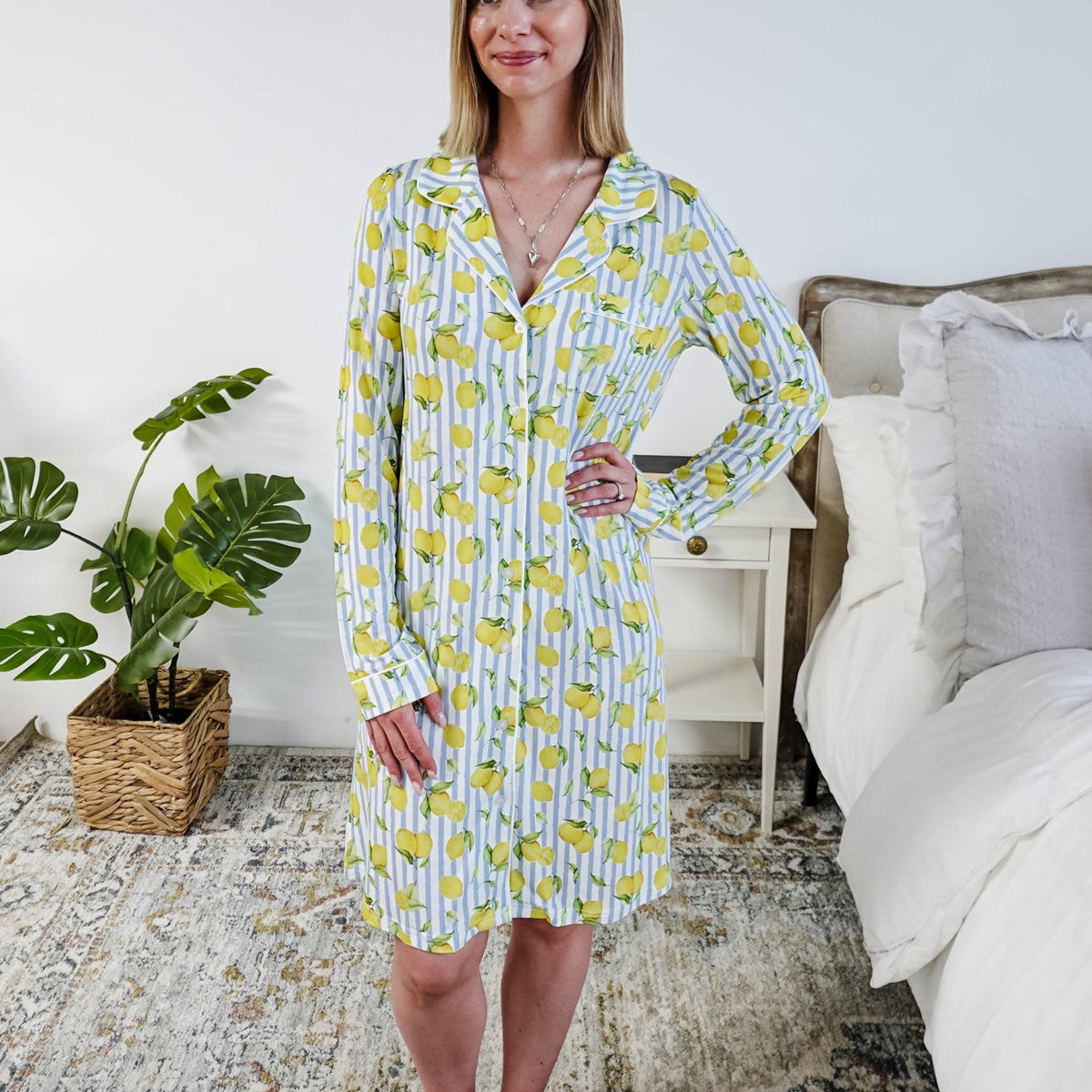 Georgia Rylan Bamboo Button-Up Nightshirt | Limoncello Print -Georgia Rylan- Cloud Nine Pajamas