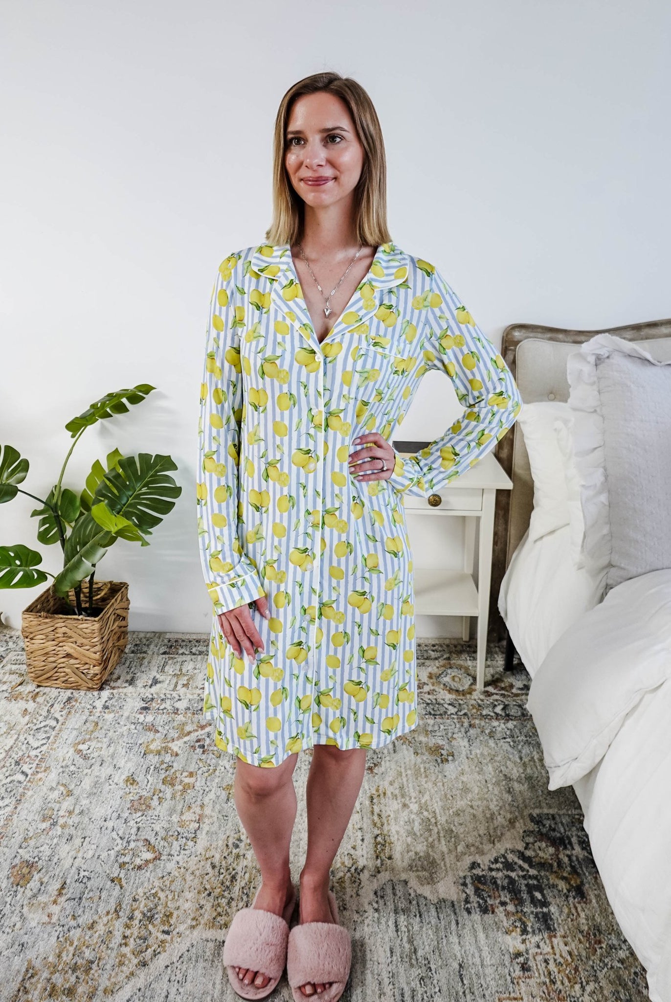 Georgia Rylan Bamboo Button-Up Nightshirt | Limoncello Print -Georgia Rylan- Cloud Nine Pajamas