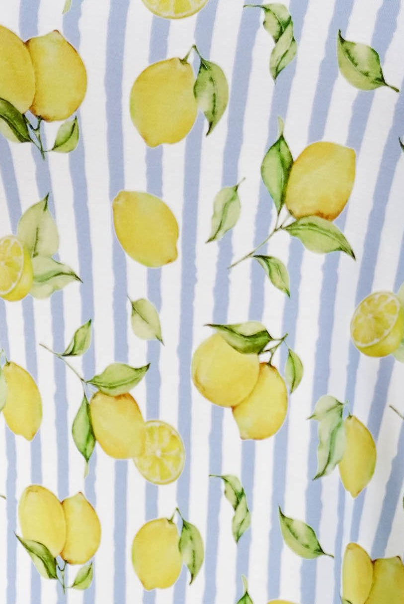 Limoncello lemon and blue stripe print Georgia Rylan Bamboo