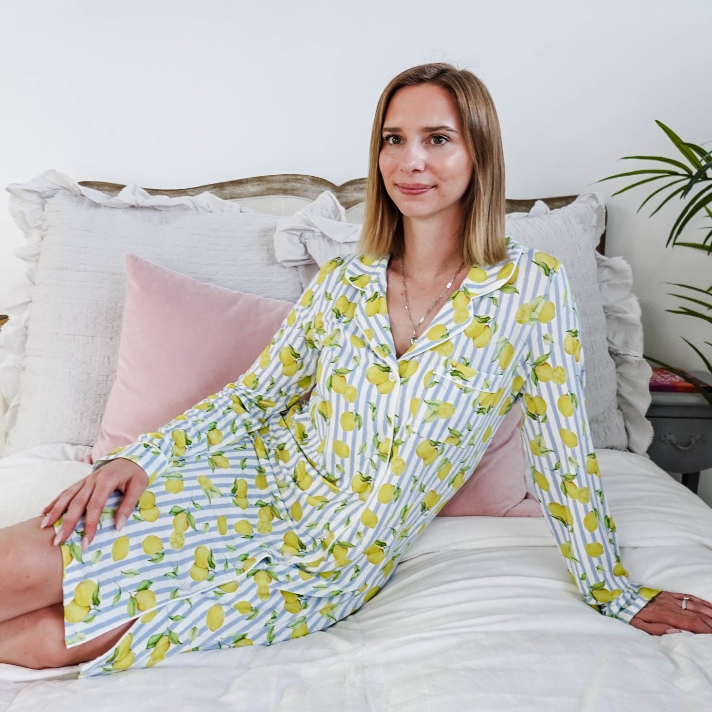 Georgia Rylan Bamboo Button-Up Nightshirt | Limoncello Print -Georgia Rylan- Cloud Nine Pajamas
