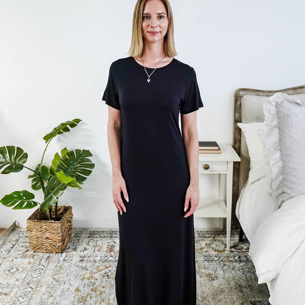 Georgia Rylan Bamboo Maxi T-Shirt Dress | Black