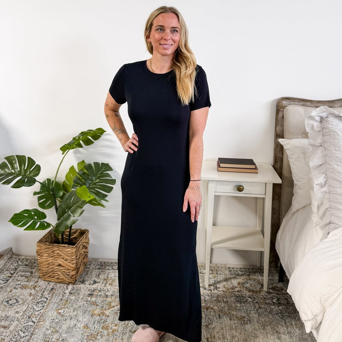 Georgia Rylan Bamboo Maxi T-Shirt Dress | Black