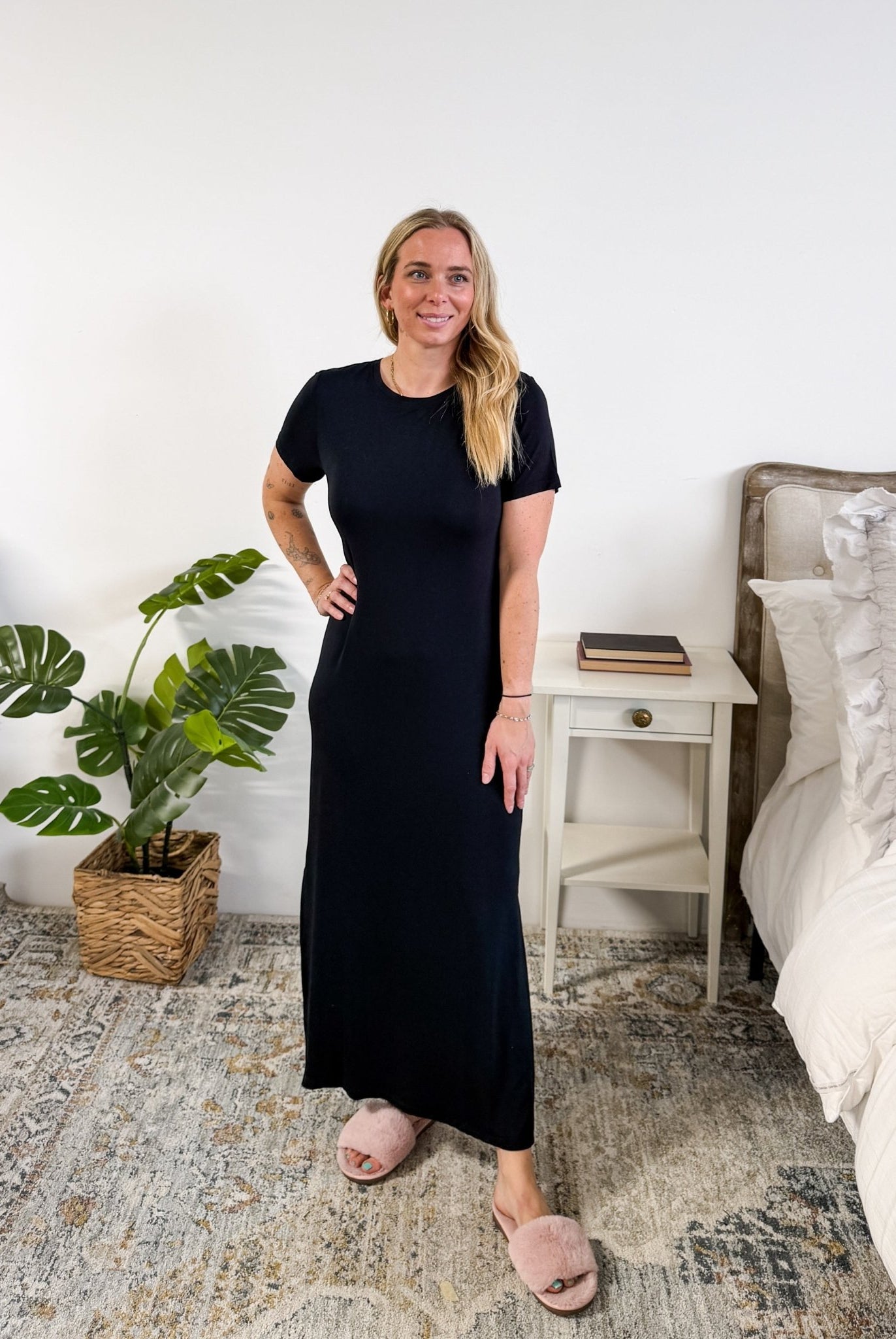 Georgia Rylan Bamboo Maxi T-Shirt Dress | Black