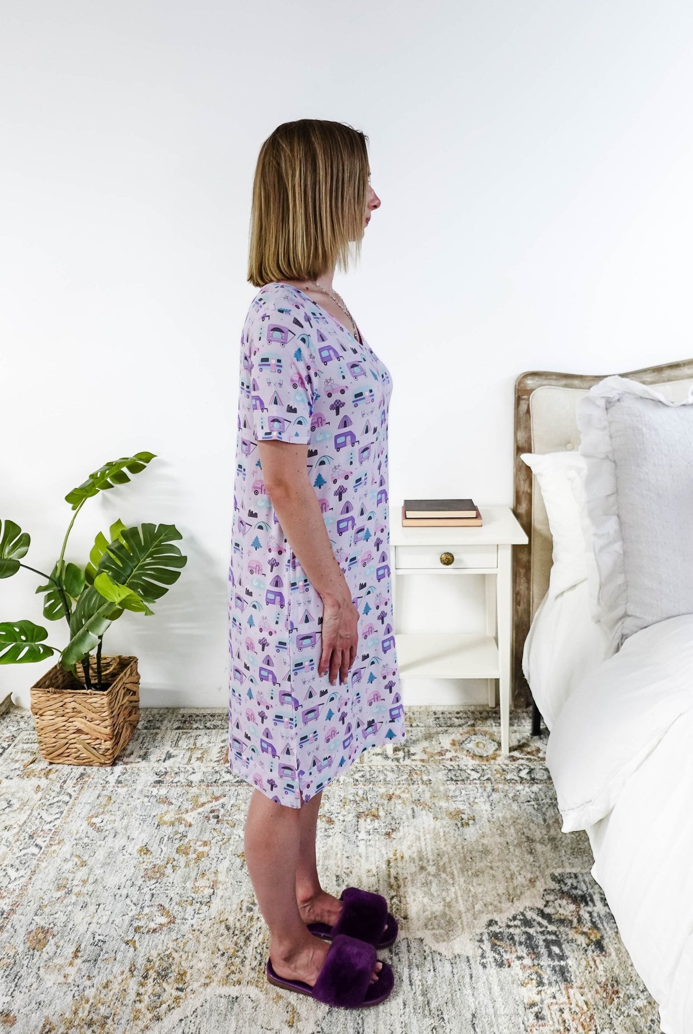 Georgia Rylan Bamboo V-Neck Nightshirt with Pockets | Happy Campers side profile