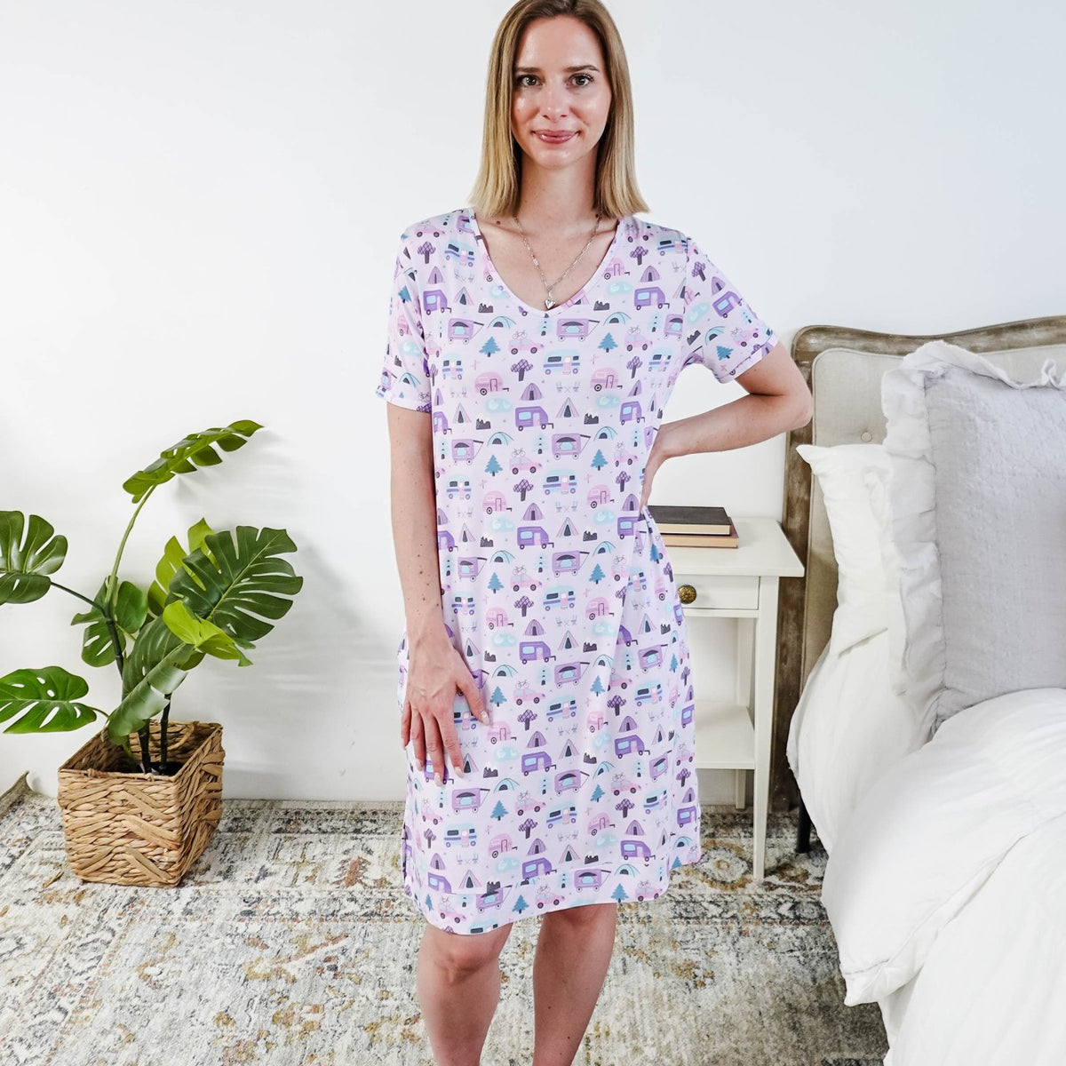 Georgia Rylan Bamboo V-Neck Nightshirt with Pockets | Happy Campers