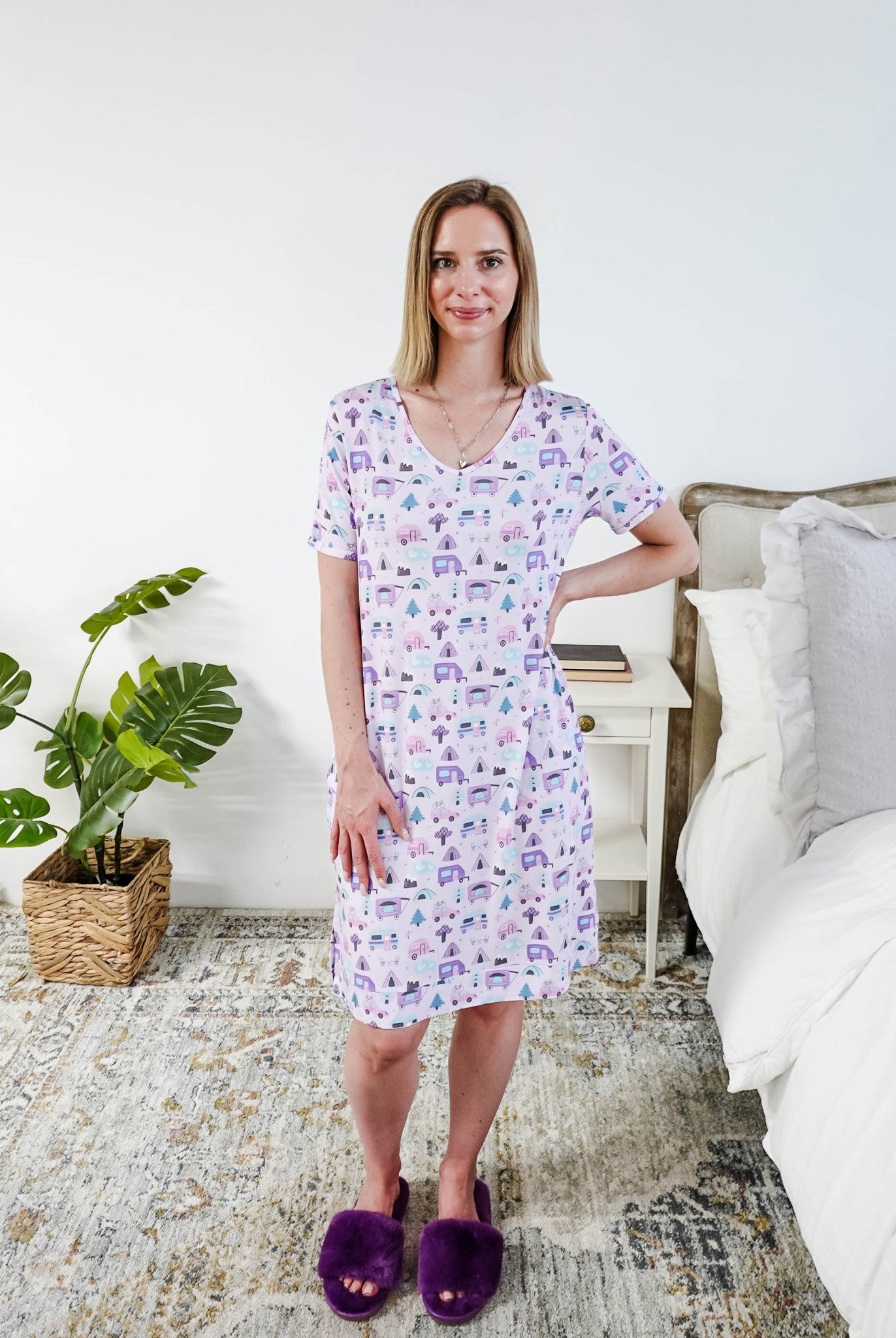 Georgia Rylan Bamboo V-Neck Nightshirt with Pockets | Happy Campers