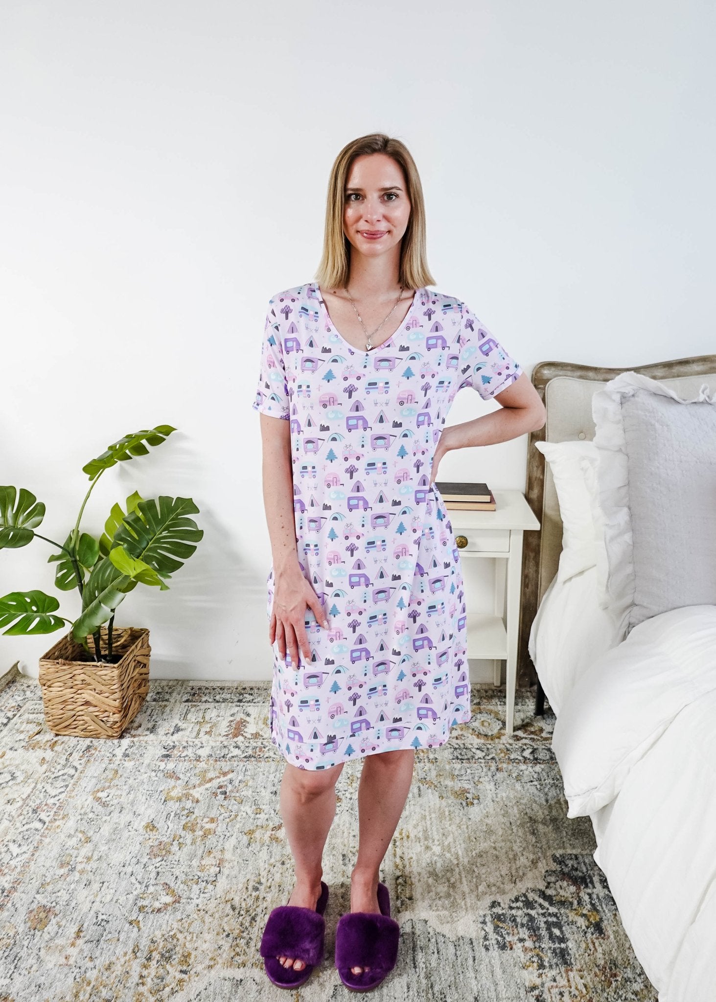 Georgia Rylan Bamboo V-Neck Nightshirt with Pockets | Happy Campers