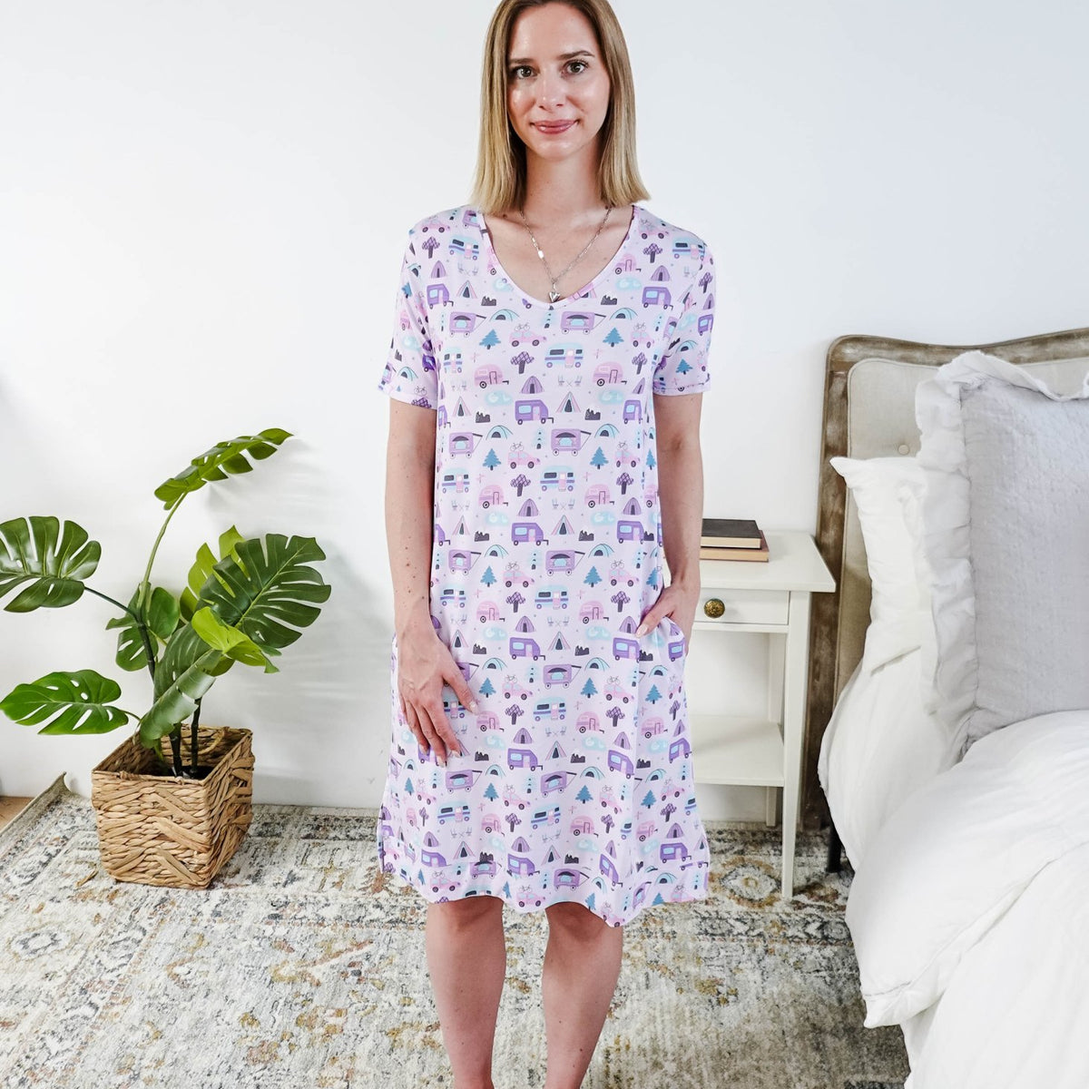 Georgia Rylan Bamboo V-Neck Nightshirt with Pockets | Happy Campers