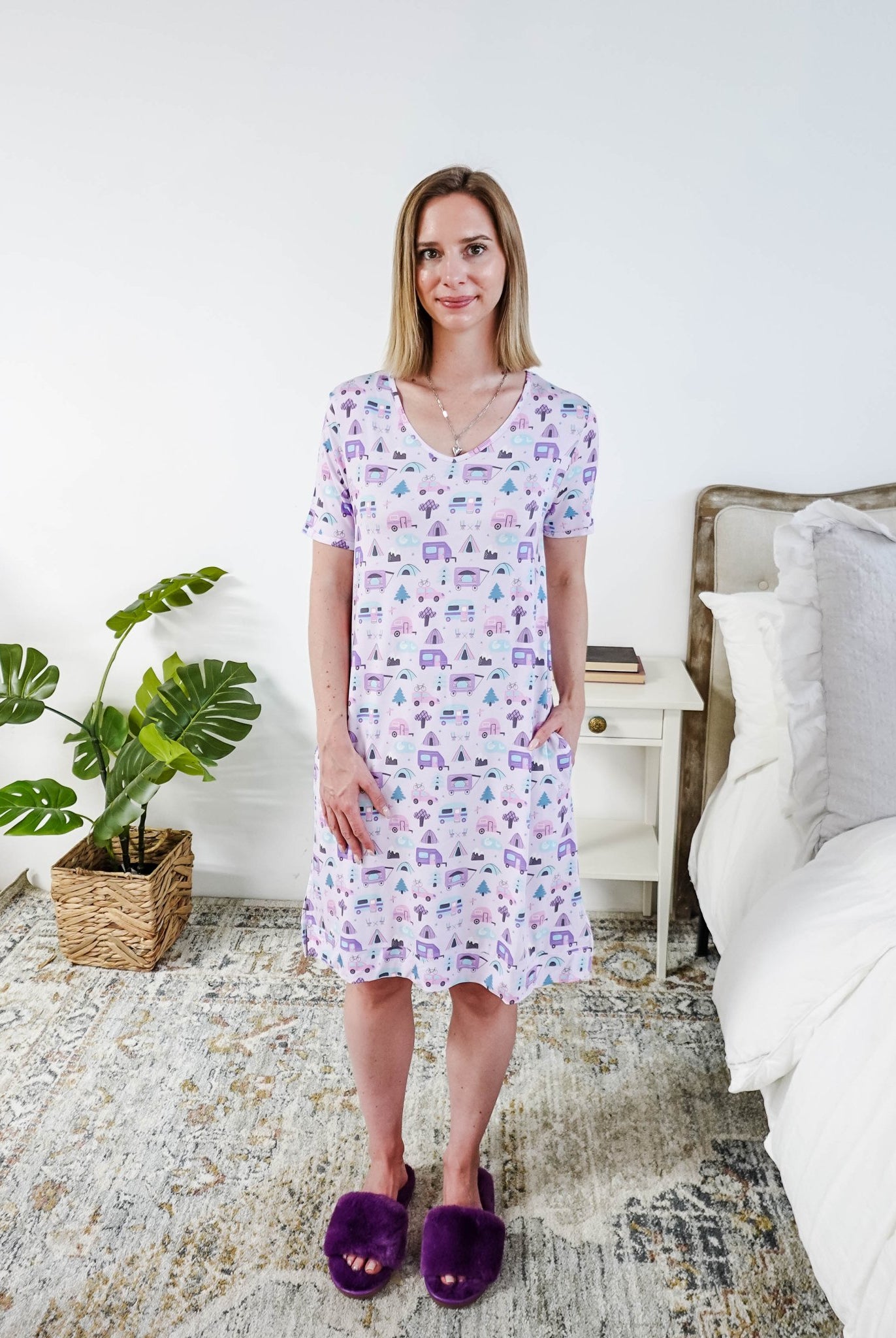 Georgia Rylan Bamboo V-Neck Nightshirt with Pockets | Happy Campers