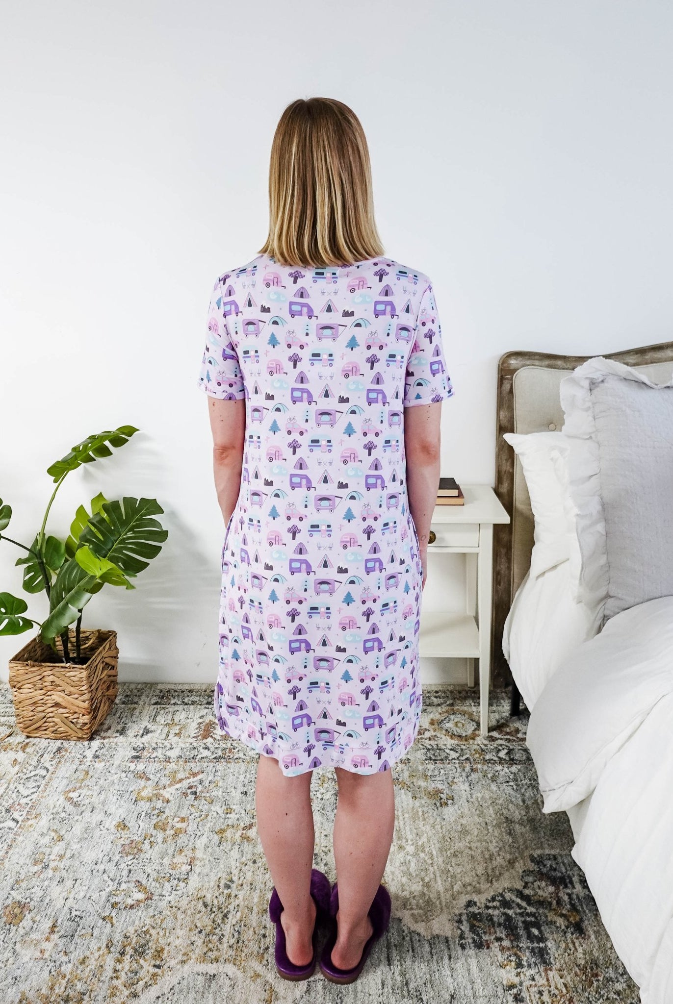 Georgia Rylan Bamboo V-Neck Nightshirt with Pockets | Happy Campers back profile