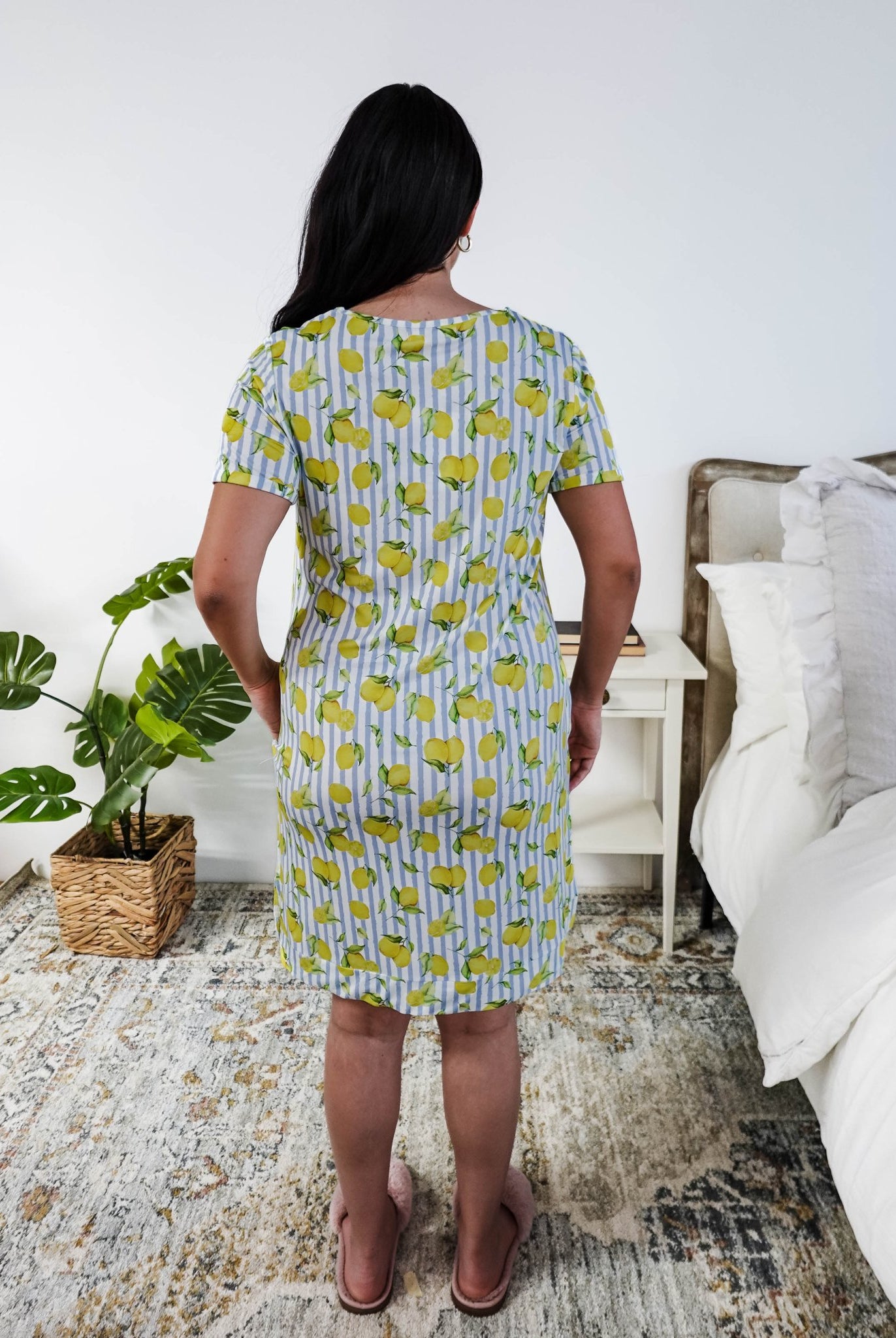 Georgia Rylan Bamboo V-Neck Nightshirt with Pockets | Limoncello Print back profile