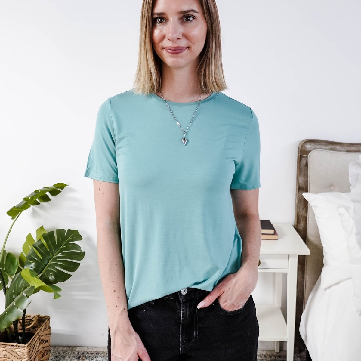 Georgia Rylan Essential Bamboo Tee | Sage Blue
