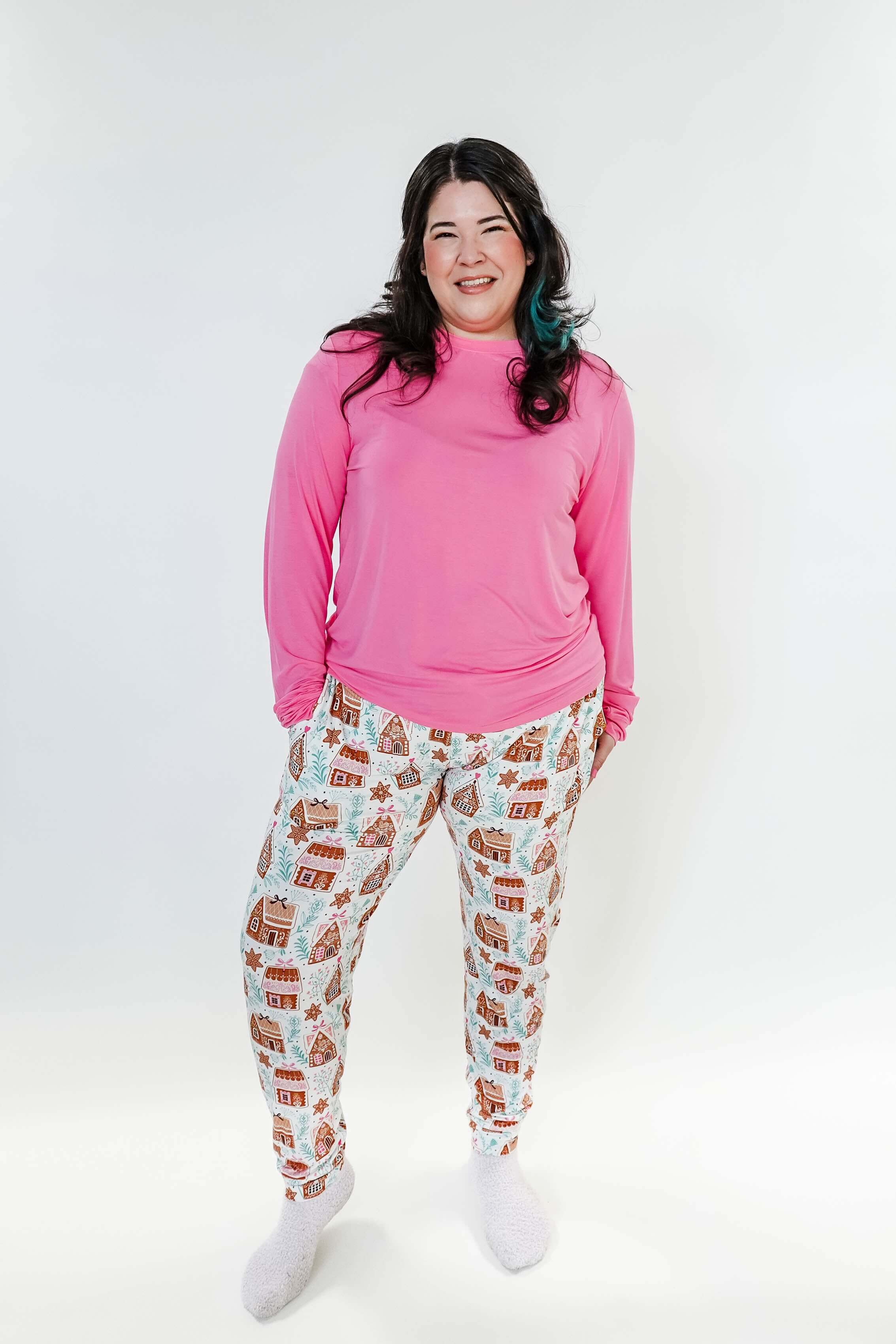 Gingerbread Dreams Long Sleeve & Jogger PJ Set by Georgia Rylan, full length shot showing full set