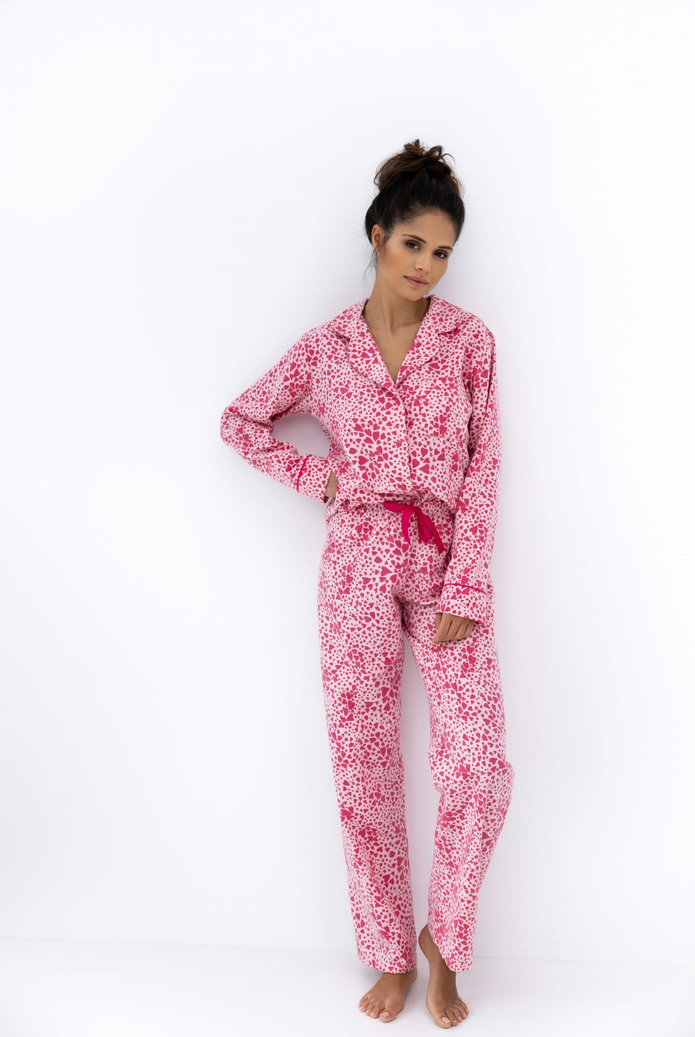 Giuliana Leopard Love Flannel Pajama Set in pink, featuring button-up shirt and pants for cozy elegance.