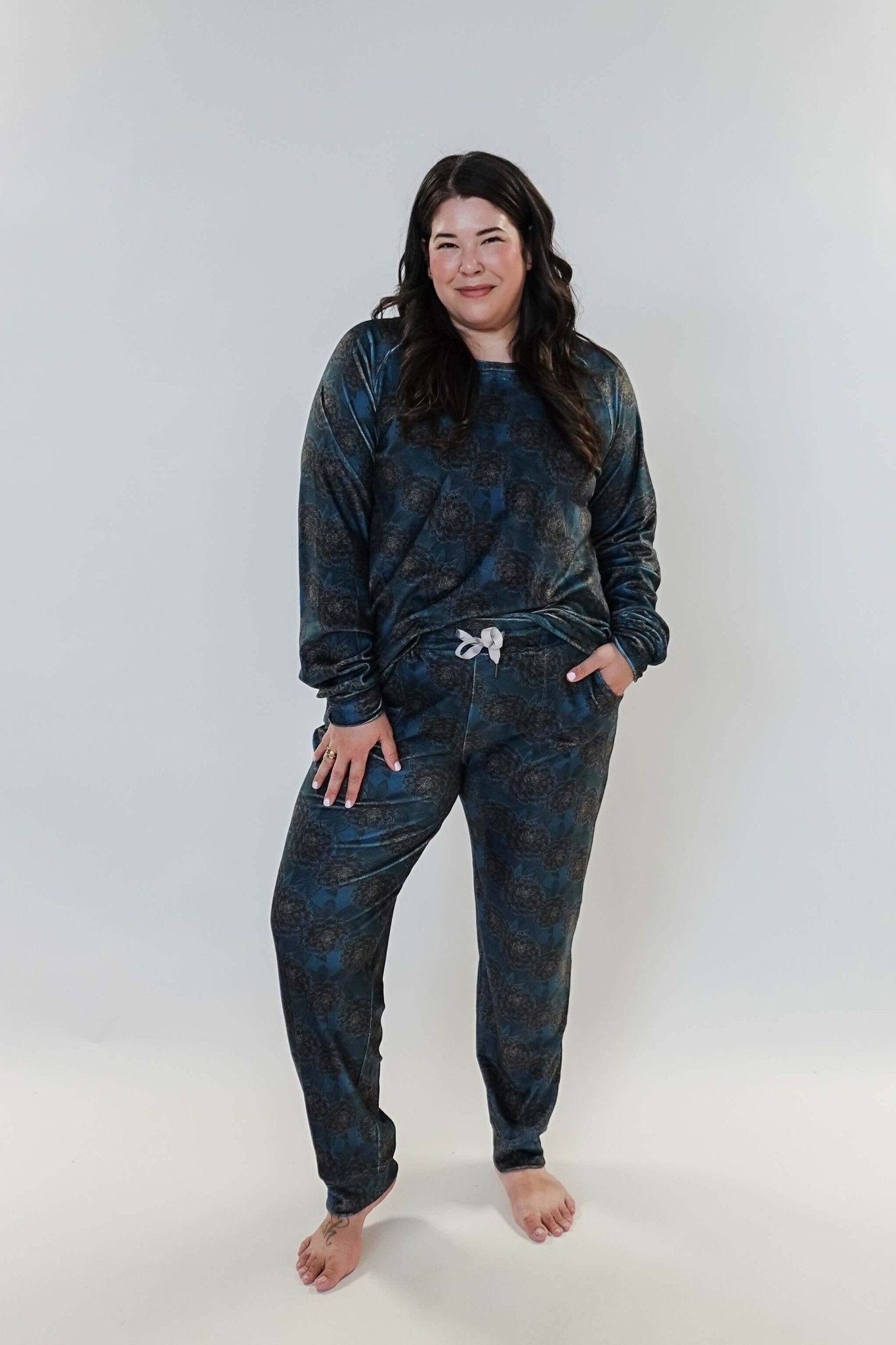 Golden Dahlias Long Sleeve Jogger Velour Lounge Set miranda nic