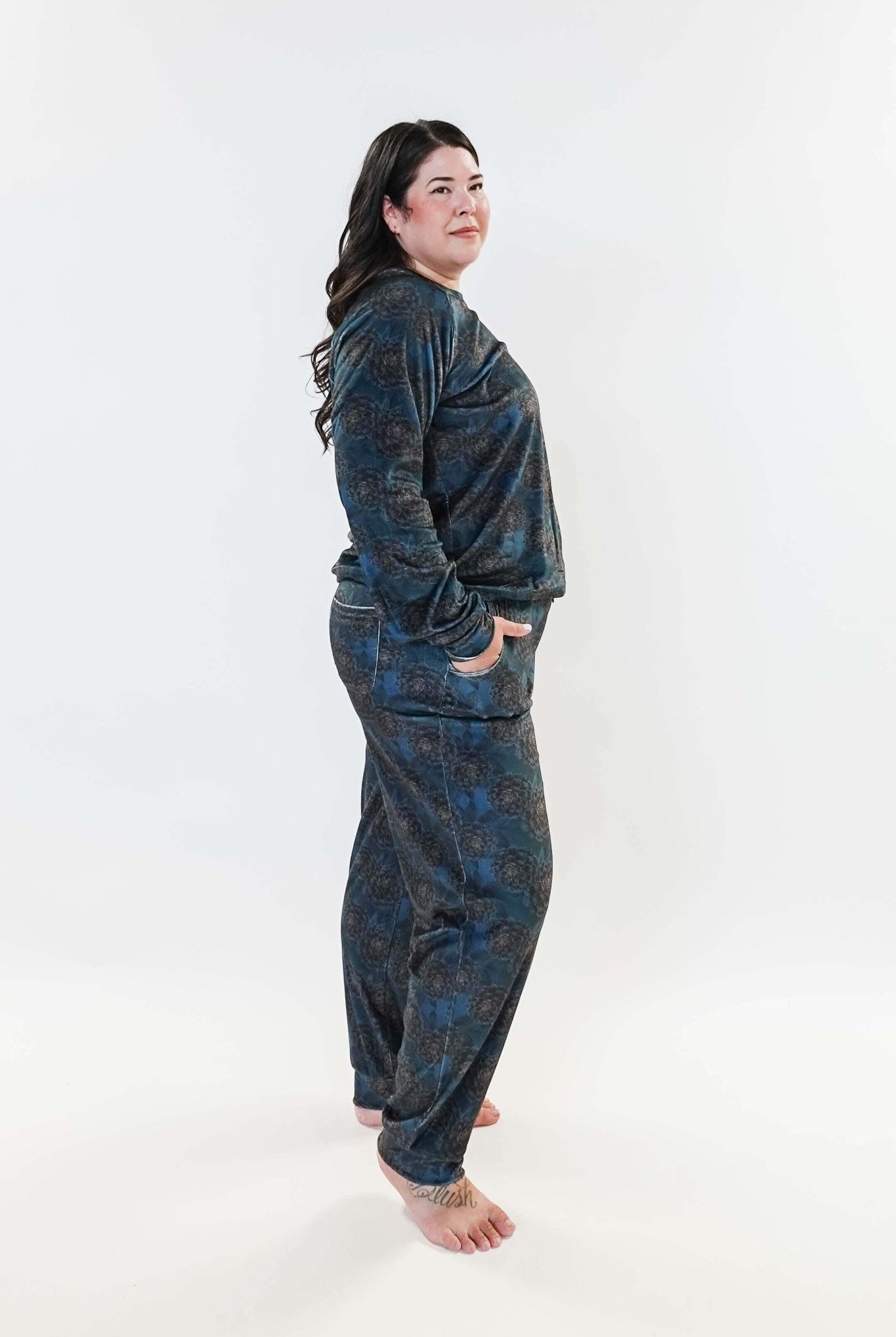 Golden Dahlias Long Sleeve Jogger Velour Lounge Set miranda nic