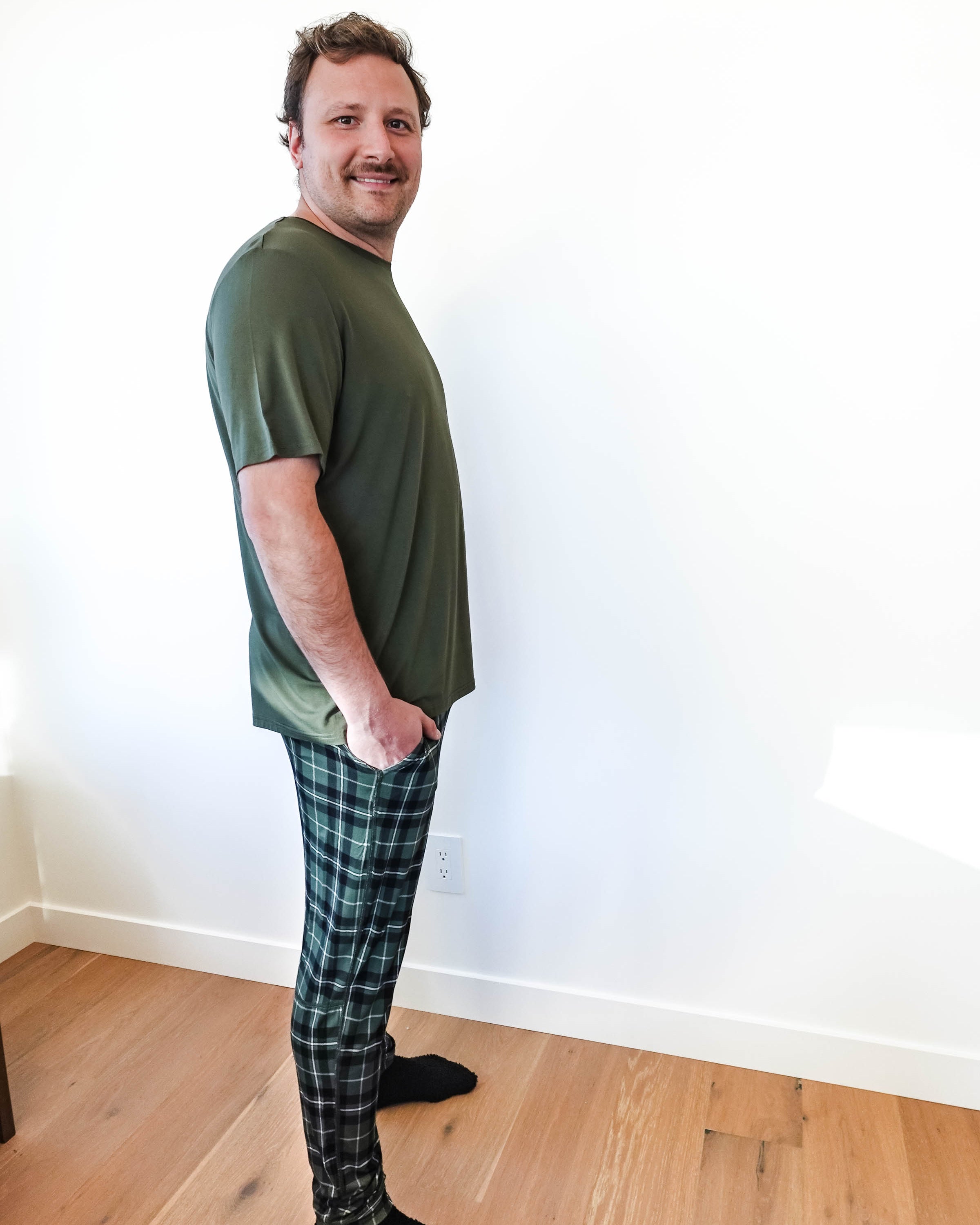 green plaid bamboo joggers for men and women holidays