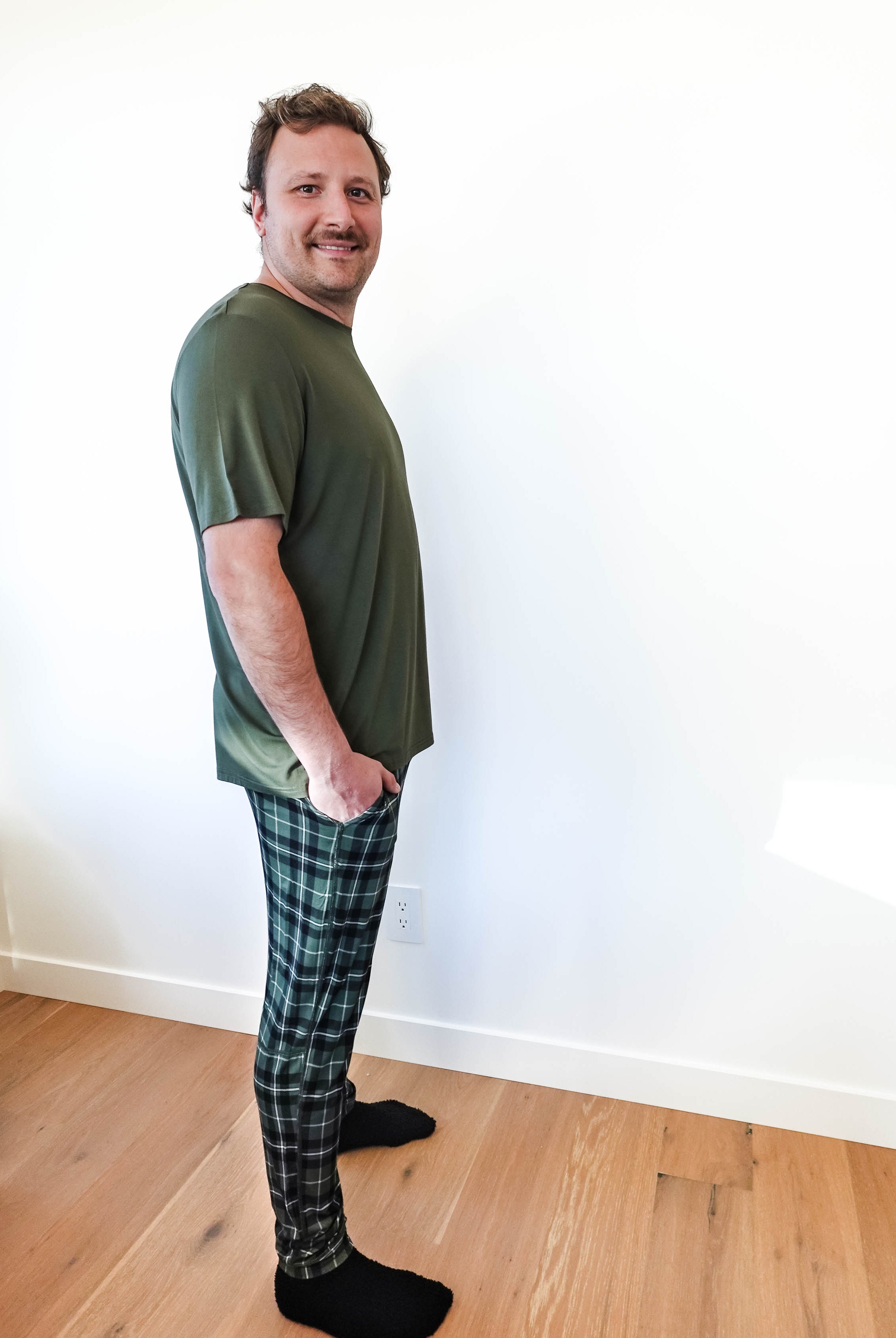 green plaid bamboo joggers for men and women holidays