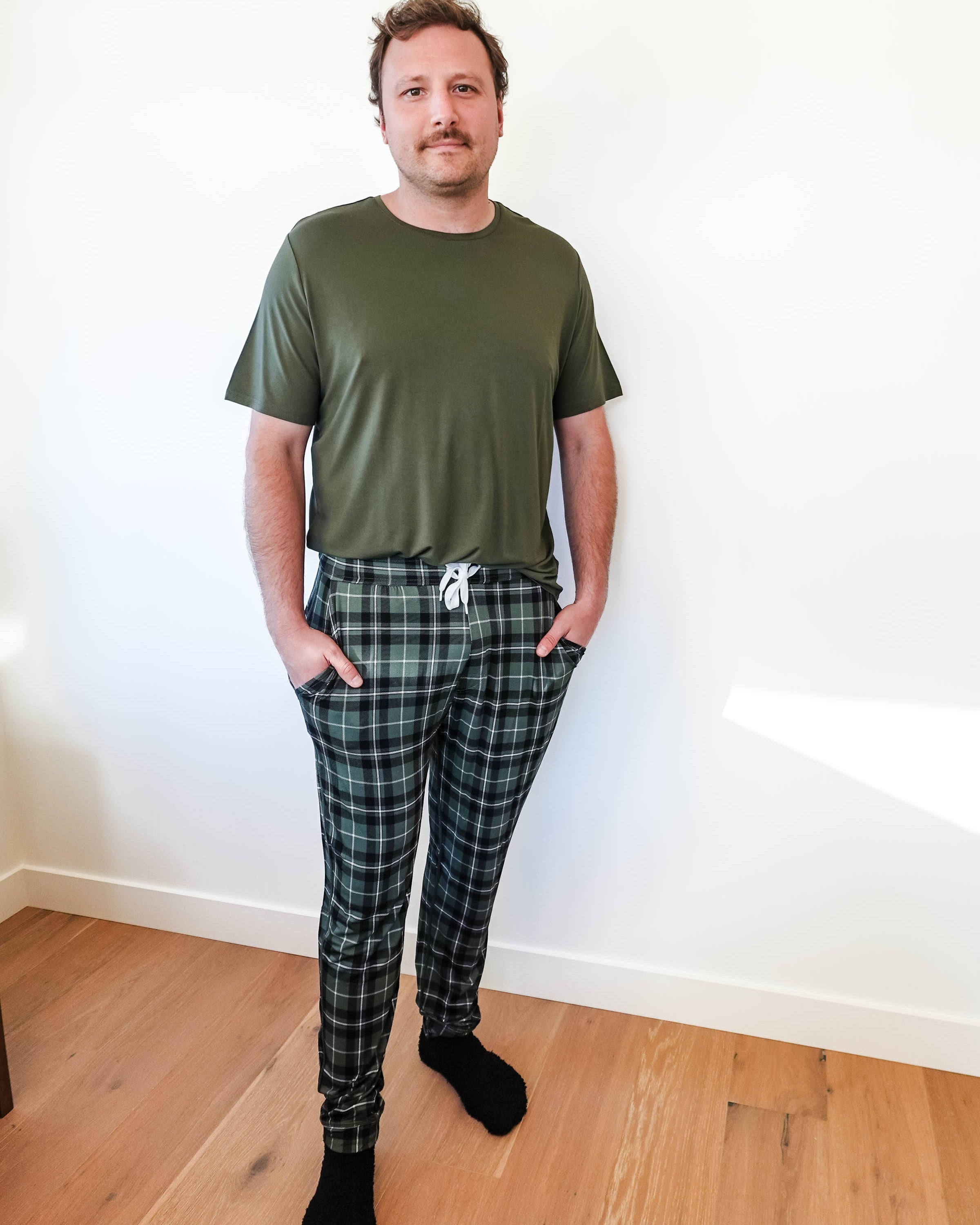 green plaid bamboo joggers for men and women holidays